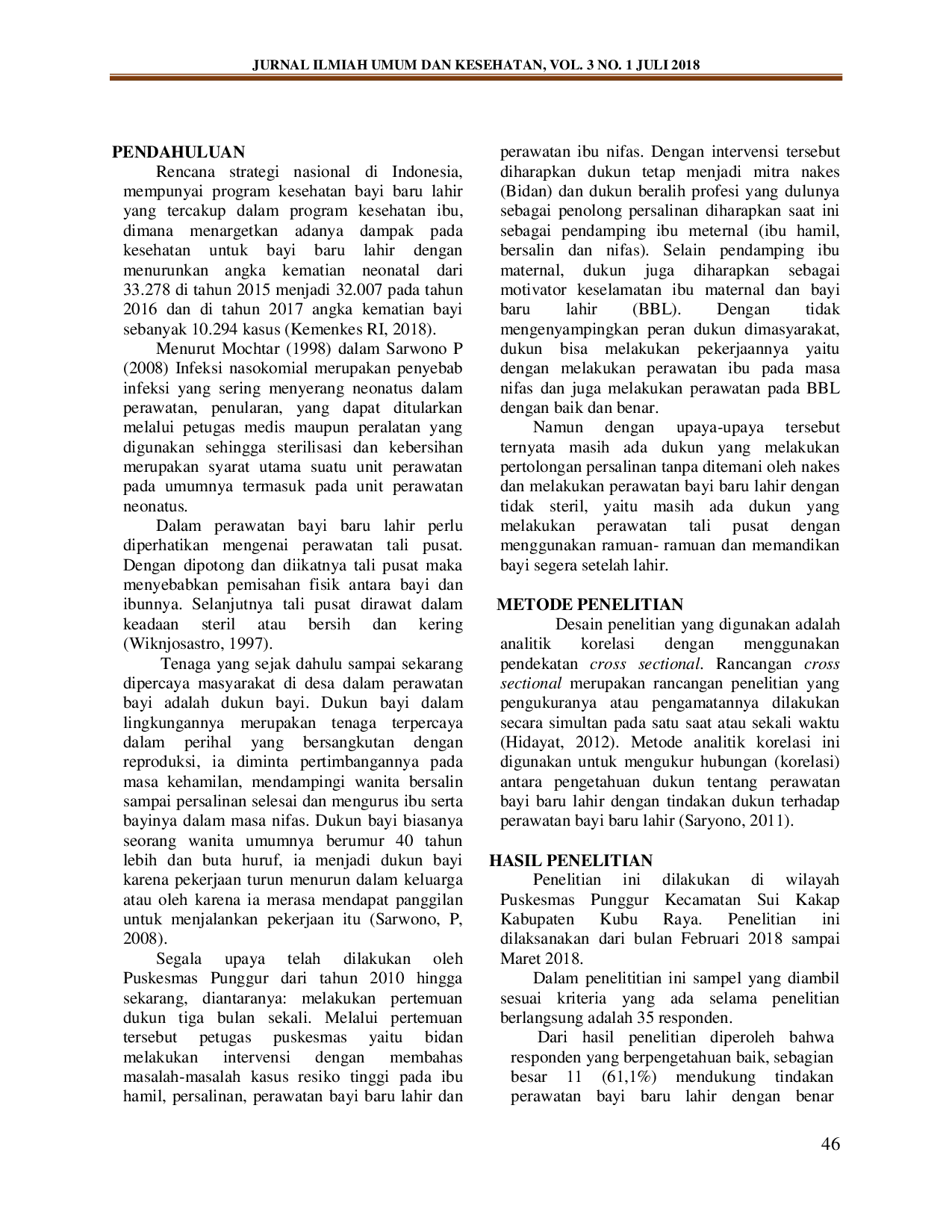 JURIS Hubungan Antara Tingkat Pengetahuan Dukun Bayi Dengan Tindakan Perawatan Bayi Baru Lahir