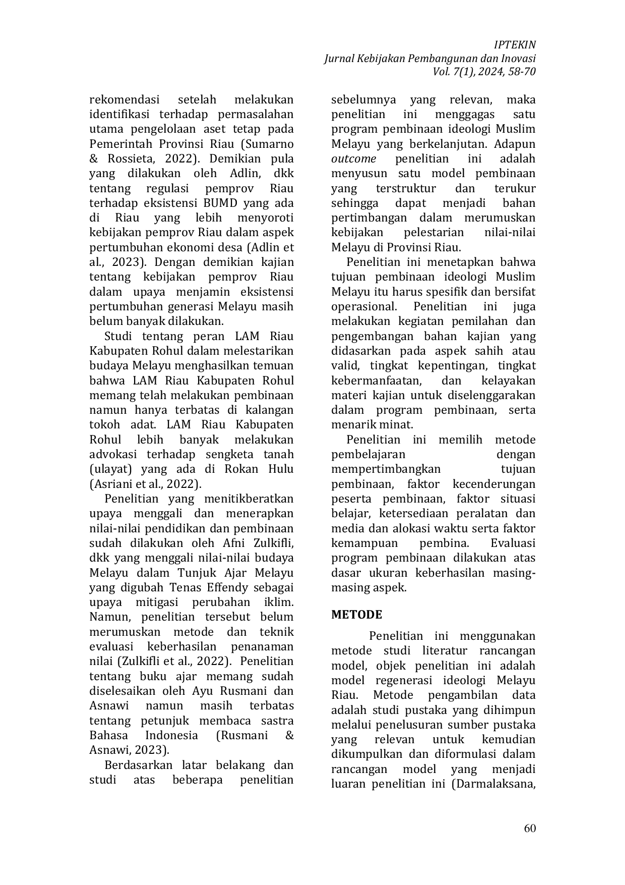 JURIS Model Regenerasi Ideologi Muslim Melayu Demi Menjaga Eksistensi Melayu Di Riau