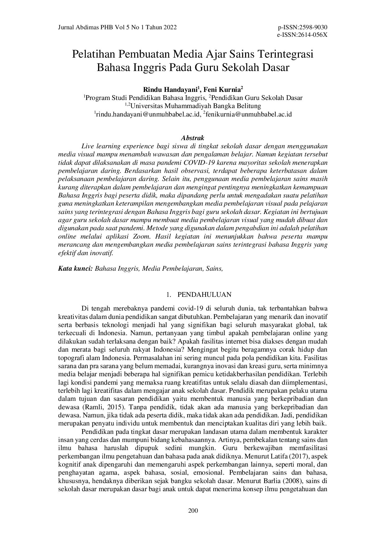 juris Pelatihan Pembuatan Media Ajar Sains Terintegrasi Bahasa Inggris Pada Guru Sekolah Dasar