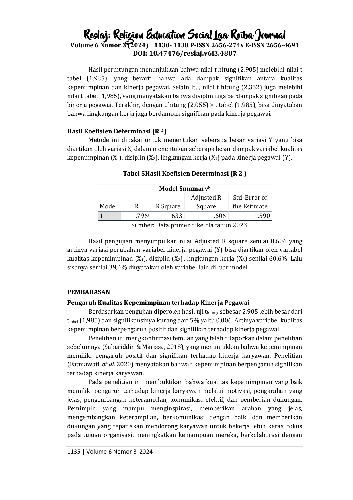 JURIS Kinerja Pegawai Ditinjau dari Kualitas Kepemimpinan Disiplin dan Lingkungan Kerja Studi Kasus dada Kantor Kementerian Agama Kabupaten Boyolali