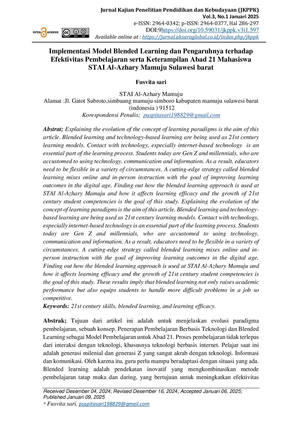 JURIS Implementasi Model Blended Learning dan Pengaruhnya terhadap Efektivitas Pembelajaran serta Keterampilan Abad 21 Mahasiswa STAI Al Azhary Mamuju Sulawesi barat