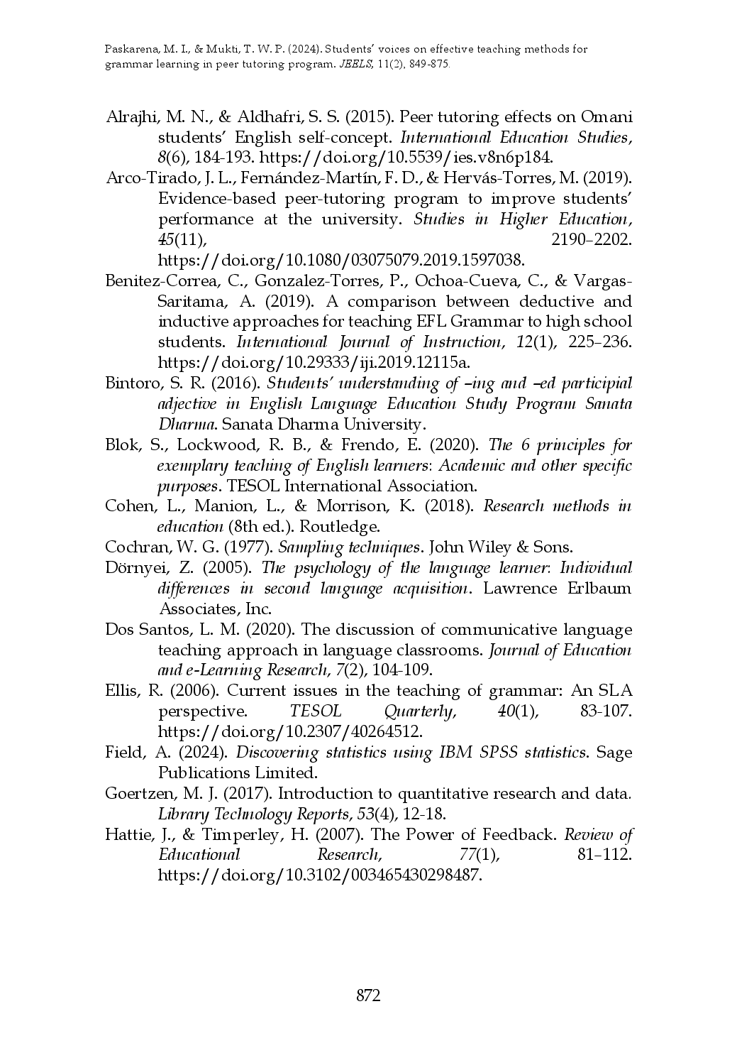 juris Students Voices on Effective Teaching Methods for Grammar Learning in Peer Tutoring Program