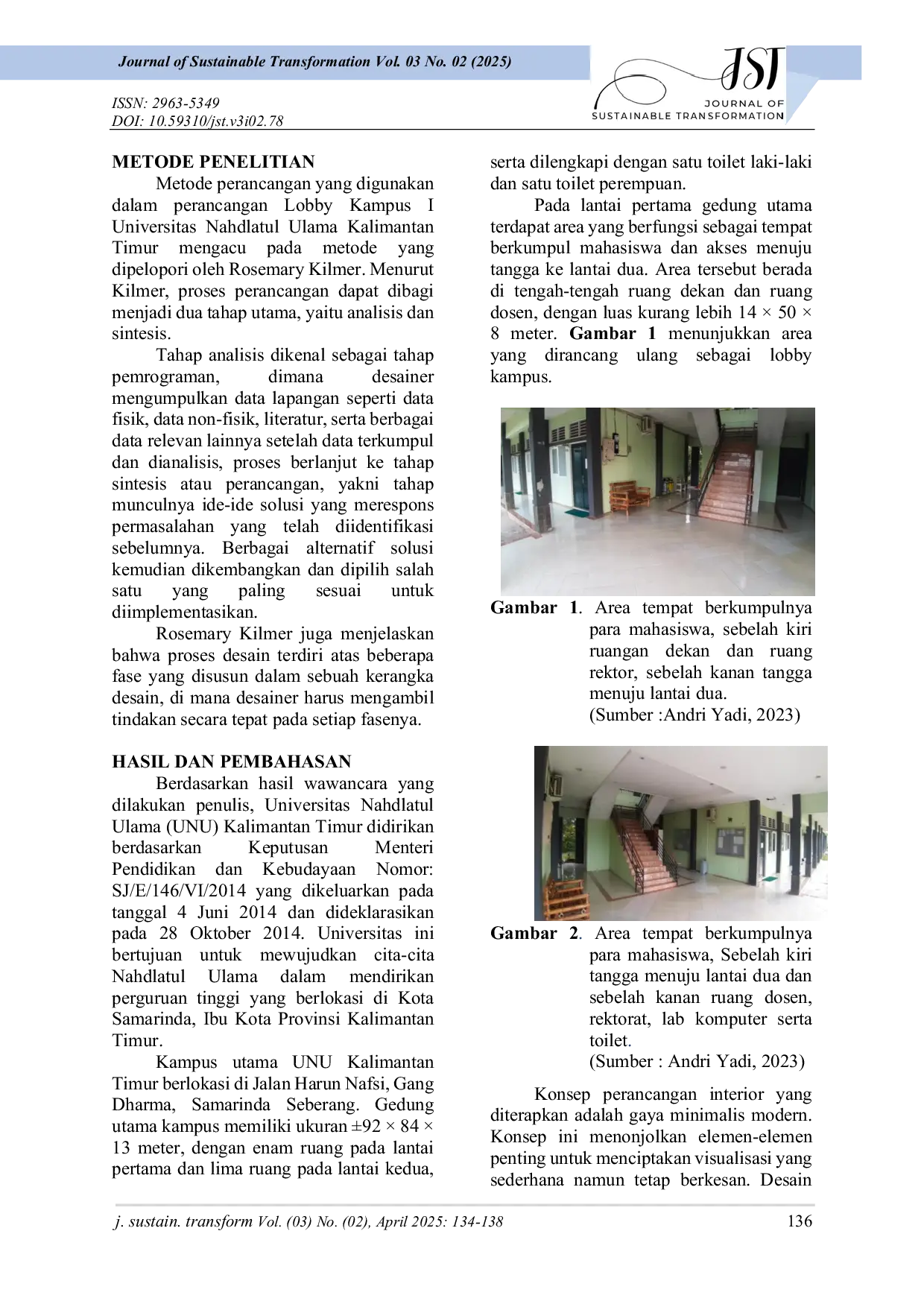 JURIS Perancangan Fasilitas Lobby Pada Kampus I Universitas Nahdlatul Ulama Kalimantan Timur dengan Konsep Minimalis Modern