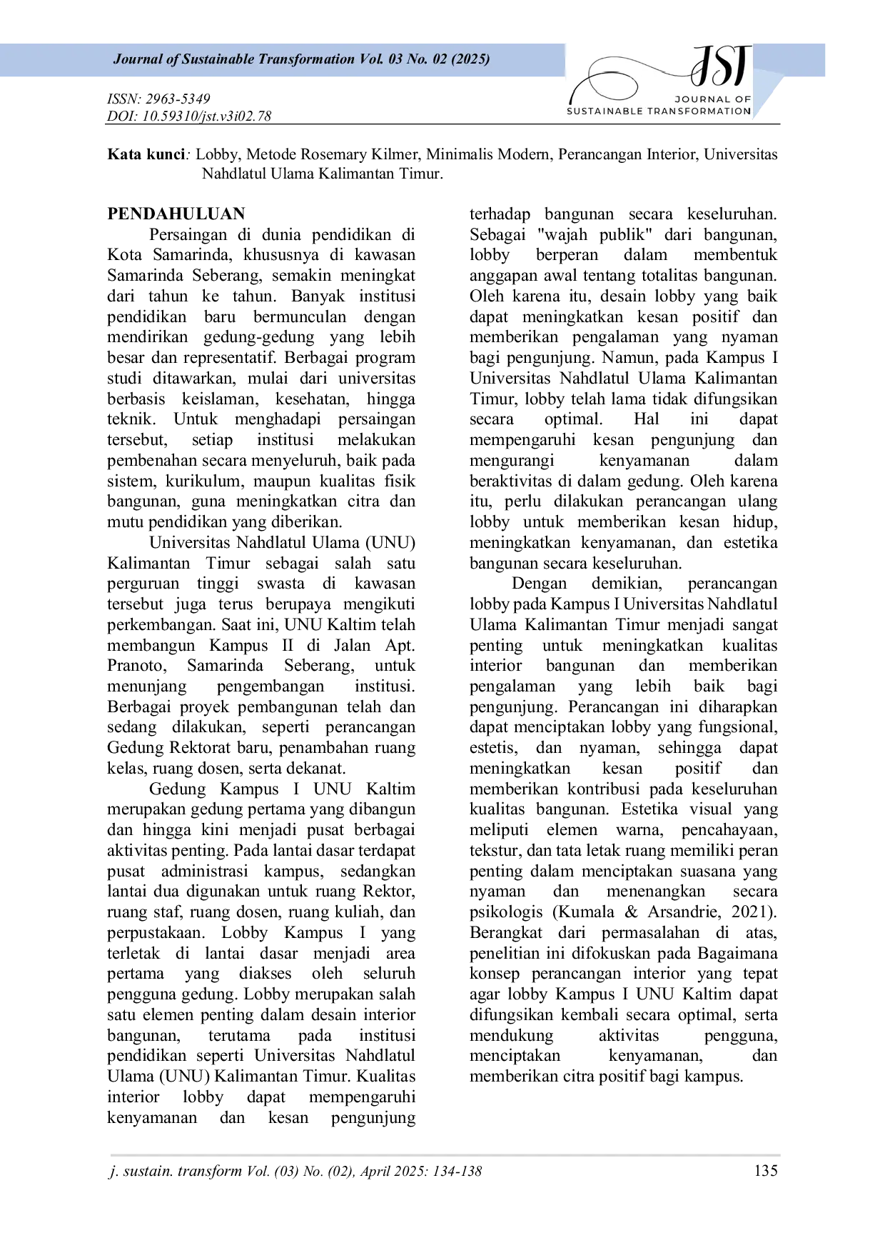 JURIS Perancangan Fasilitas Lobby Pada Kampus I Universitas Nahdlatul Ulama Kalimantan Timur dengan Konsep Minimalis Modern