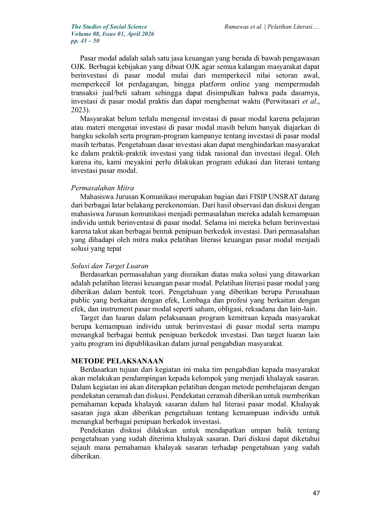 JURIS Pelatihan Literasi Pasar Modal Bagi Mahasiswa