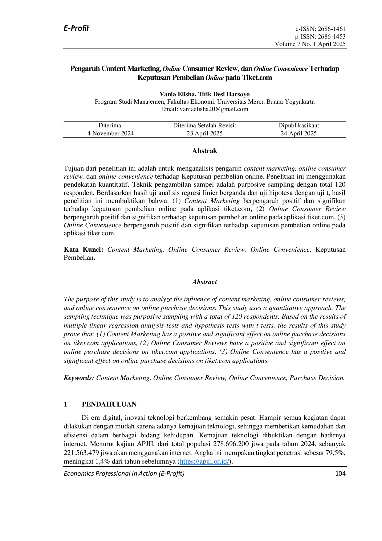 JURIS Pengaruh Content Marketing Online Consumer Review dan Online Convenience Terhadap Keputusan Pembelian Online pada Tiket