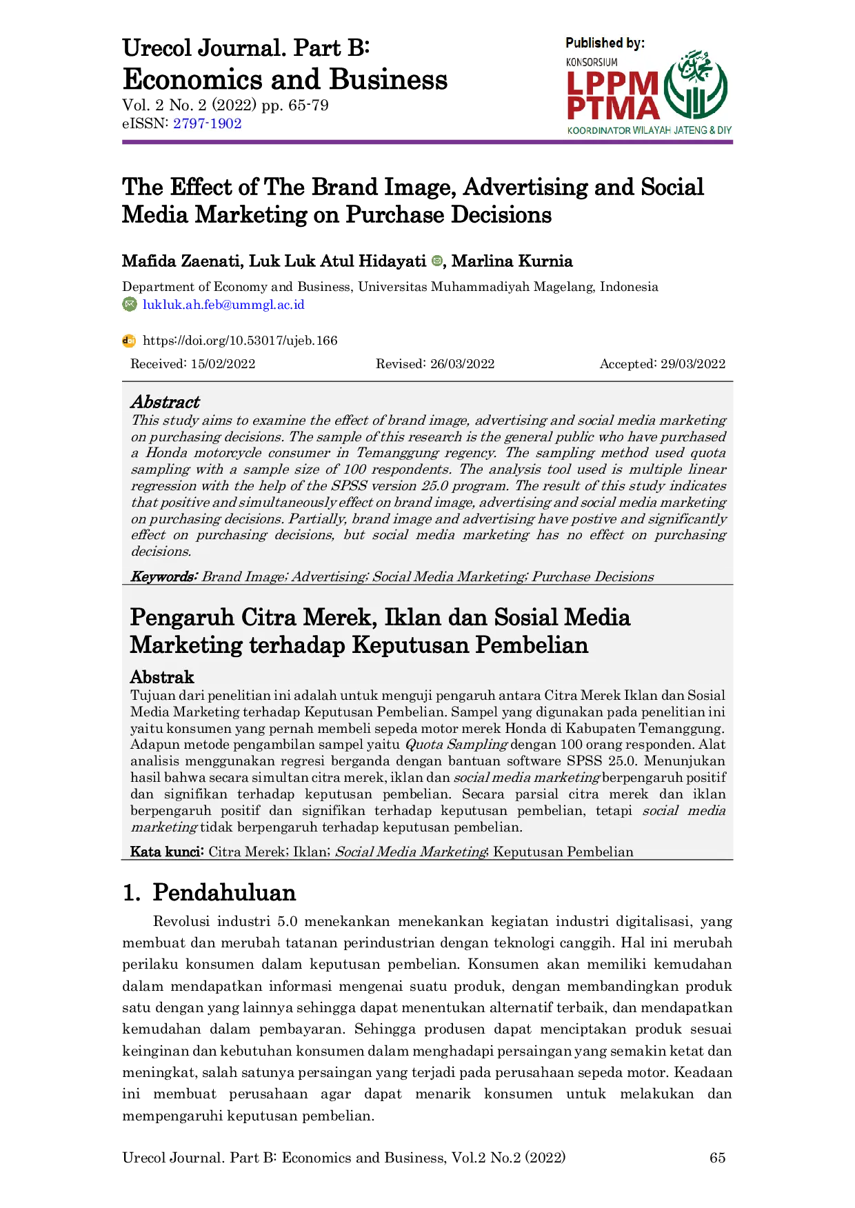 JURIS The Effect of The Brand Image Advertising and Social Media Marketing on Purchase Decisions