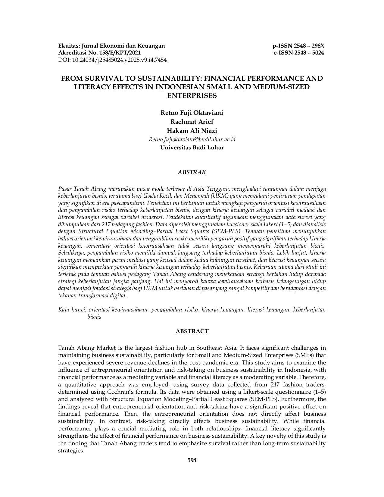 JURIS From Survival to Sustainability Financial Performance and Literacy Effects in Indonesian Small and Medium Sized Enterprises