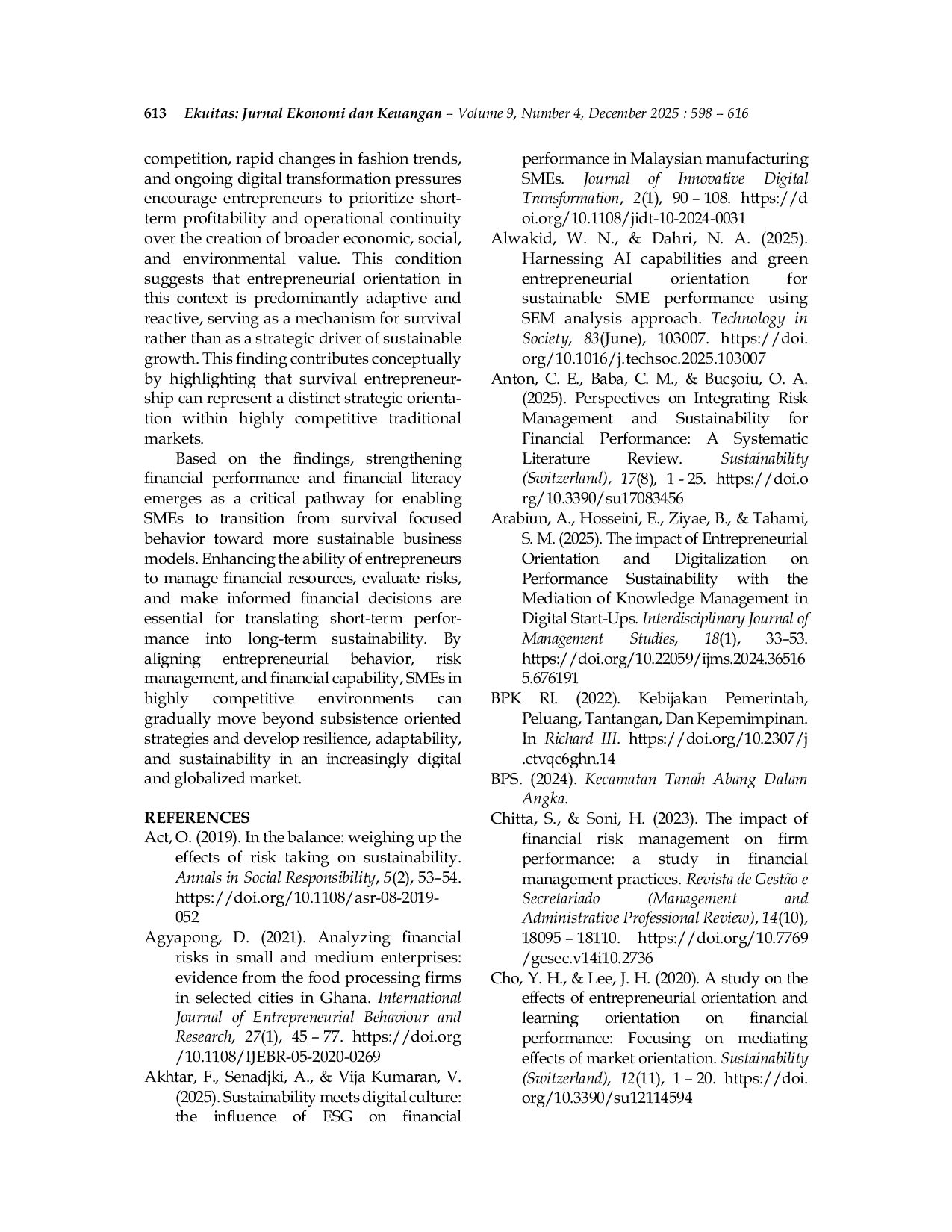 JURIS From Survival to Sustainability Financial Performance and Literacy Effects in Indonesian Small and Medium Sized Enterprises