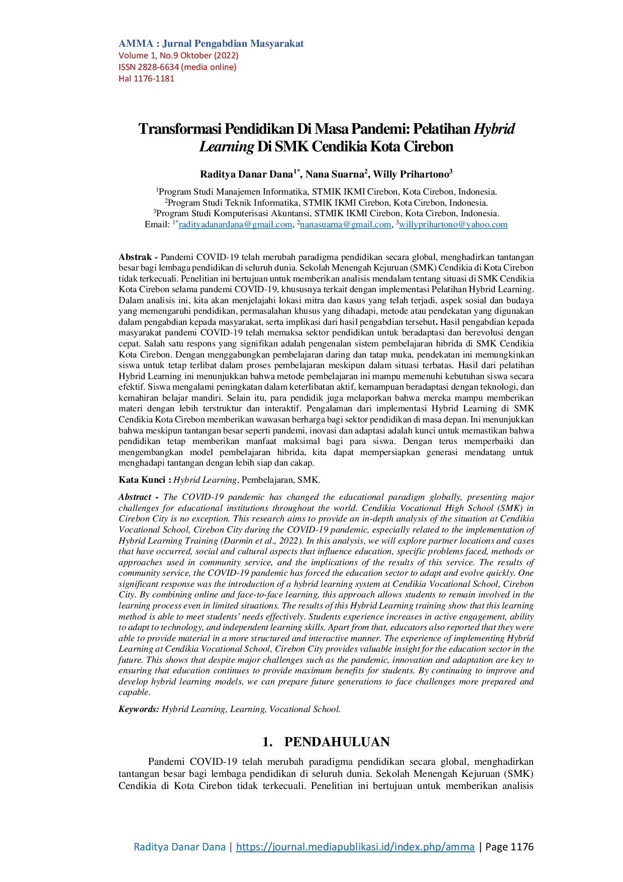 JURIS Transformasi Pendidikan Di Masa Pandemi Pelatihan Hybrid Learning Di SMK Cendikia Kota Cirebon