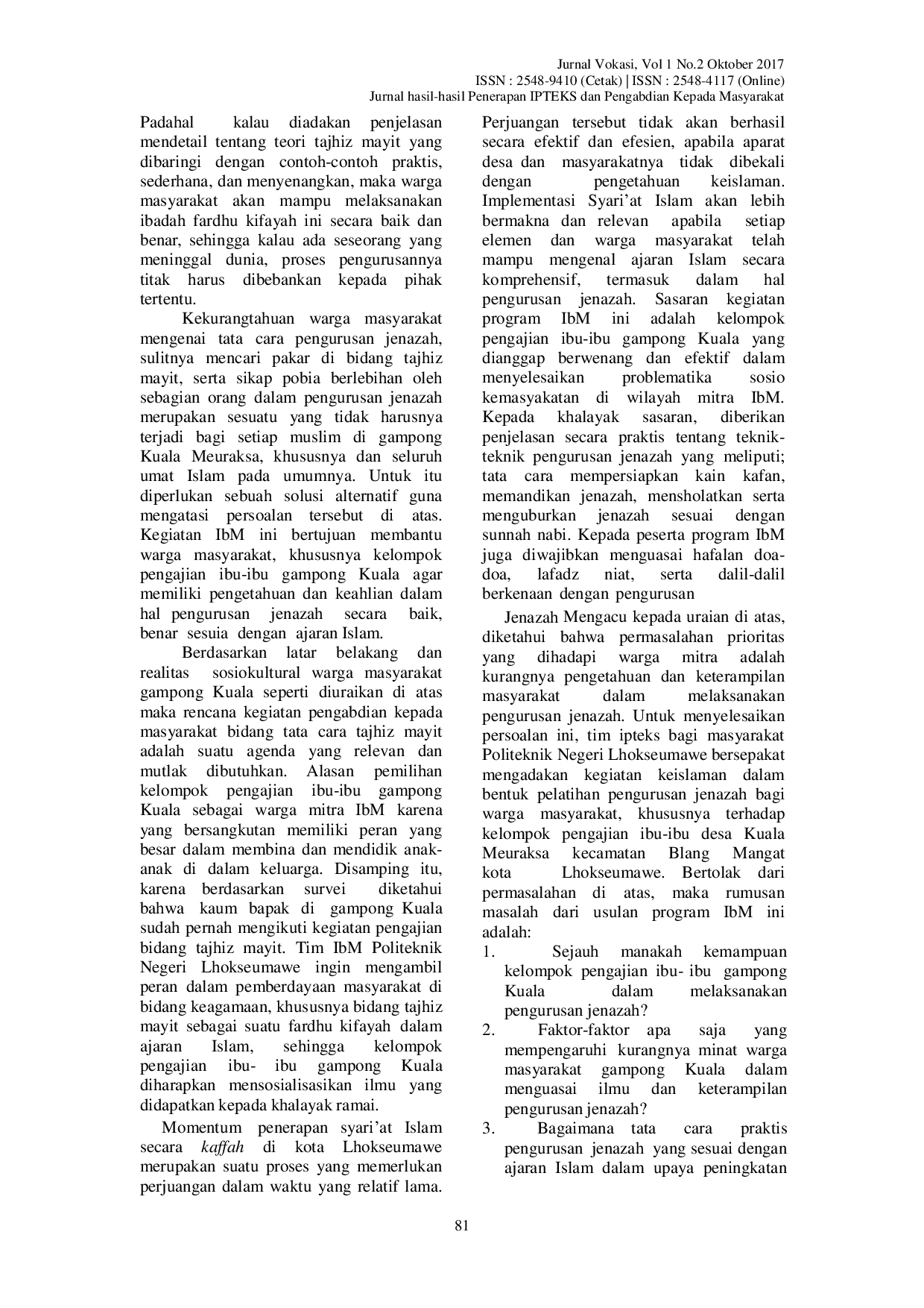 JURIS PELATIHAN TAJHIZ MAYIT BAGI KELOMPOK PENGAJIAN IBU IBU DESA KUALA MEURAKSA KECAMATAN BLANG MANGAT KOTA LHOKSEUMAWE