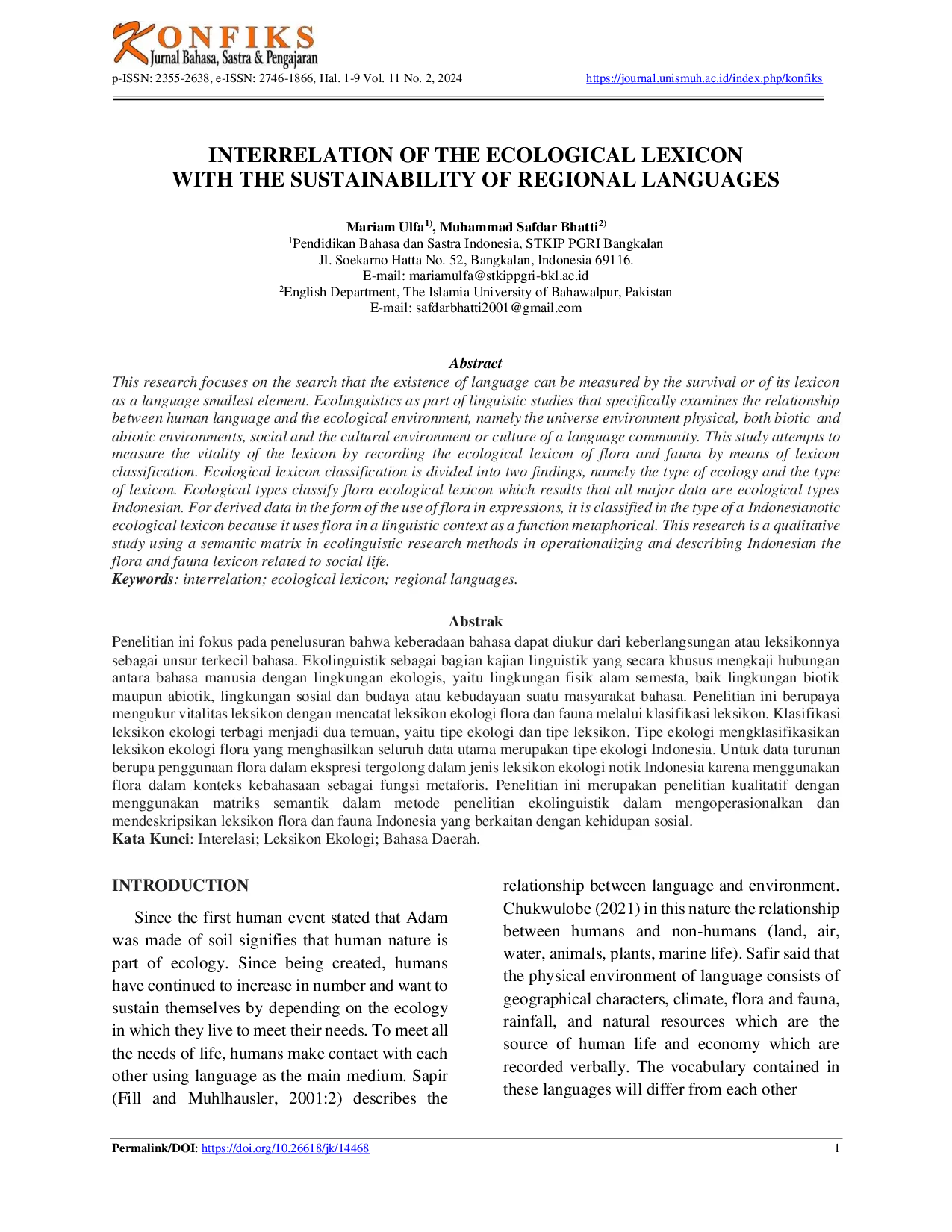 JURIS Interrelation of the Ecological Lexicon with the Sustainability of Regional Languages