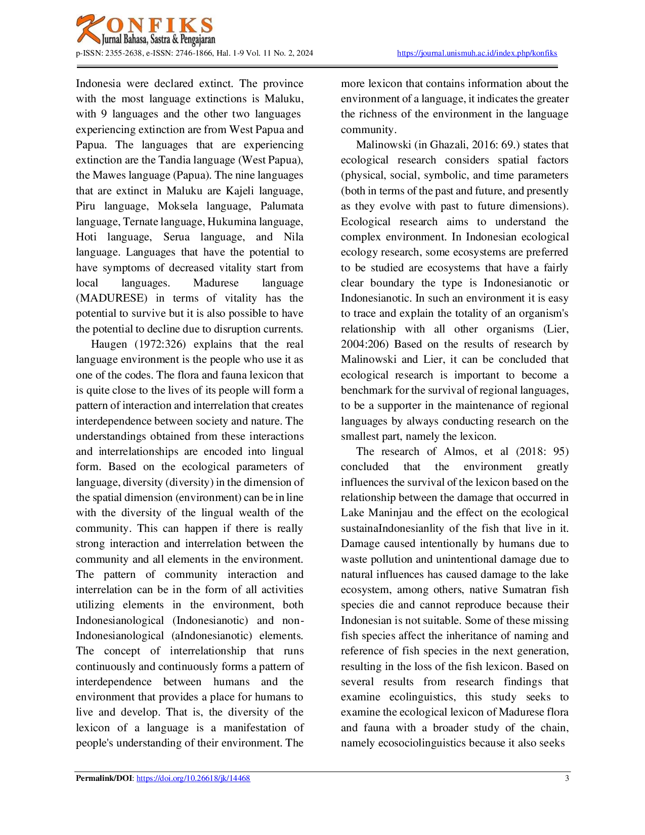 JURIS Interrelation of the Ecological Lexicon with the Sustainability of Regional Languages
