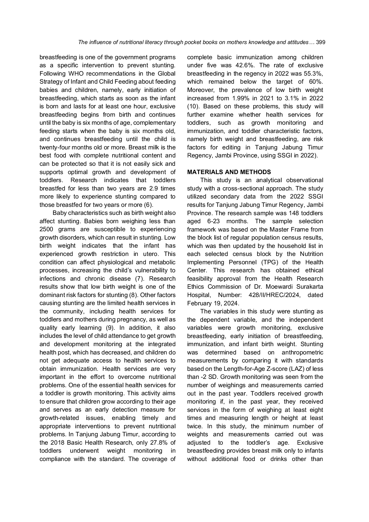 JURIS Pemantauan Pertumbuhan Sebagai Determinan Stunting Pada Balita Usia 6 23 Bulan di Kabupaten Tanjung Jabung Timur