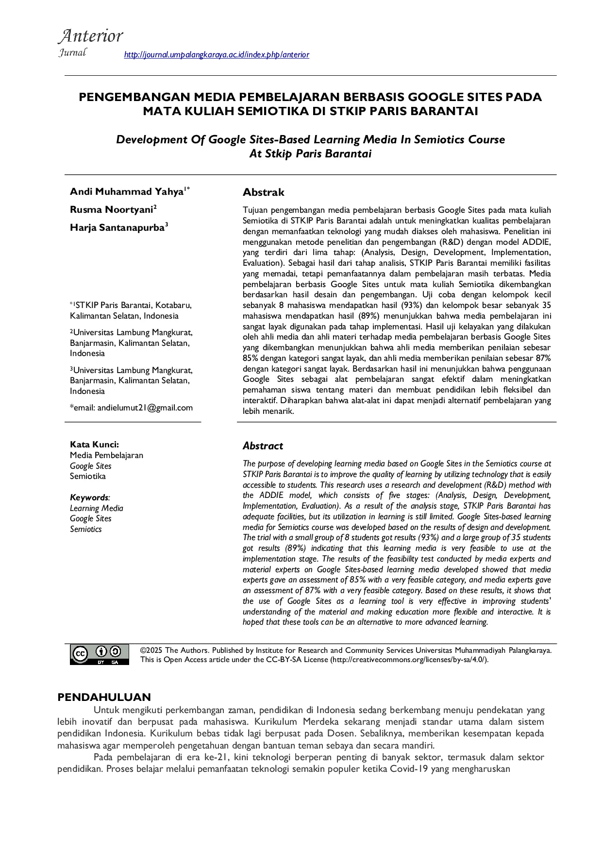 JURIS Pengembangan Media Pembelajaran Berbasis Google Sites pada Mata Kuliah Semiotika di STKIP Paris Barantai