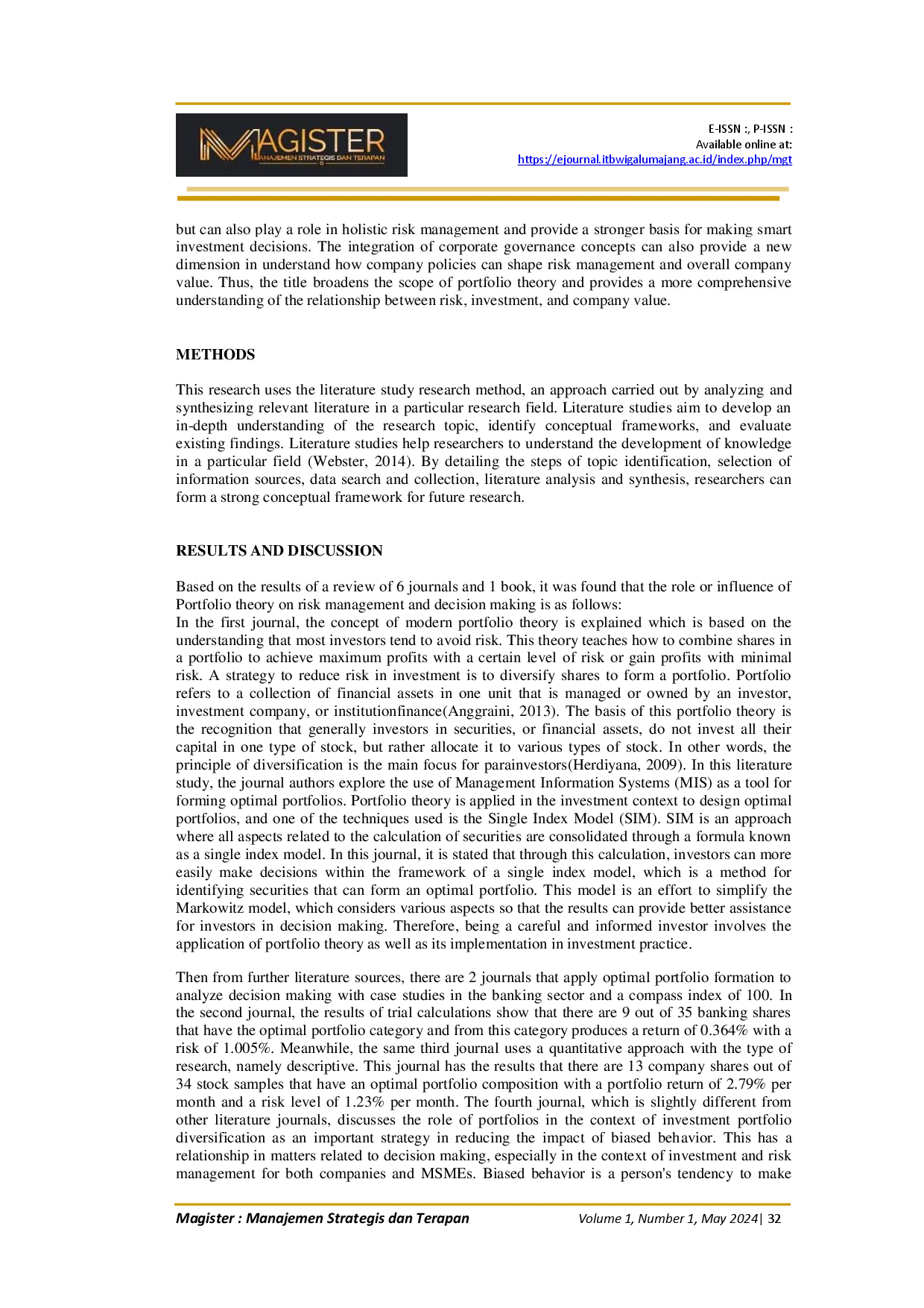 juris The Role of Portfolio Theory in Risk Management and Investment Decision Making