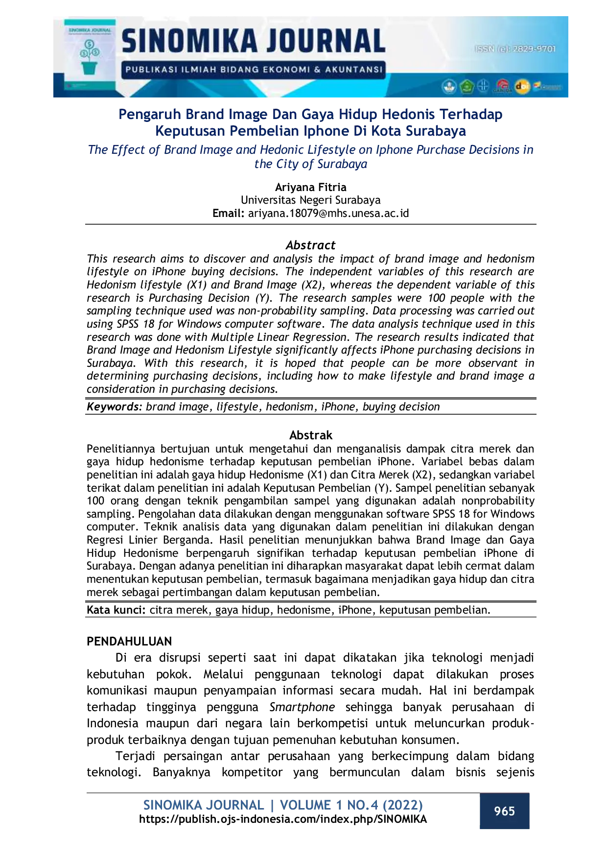 JURIS Pengaruh Brand Image Dan Gaya Hidup Hedonis Terhadap Keputusan Pembelian Iphone Di Kota Surabaya