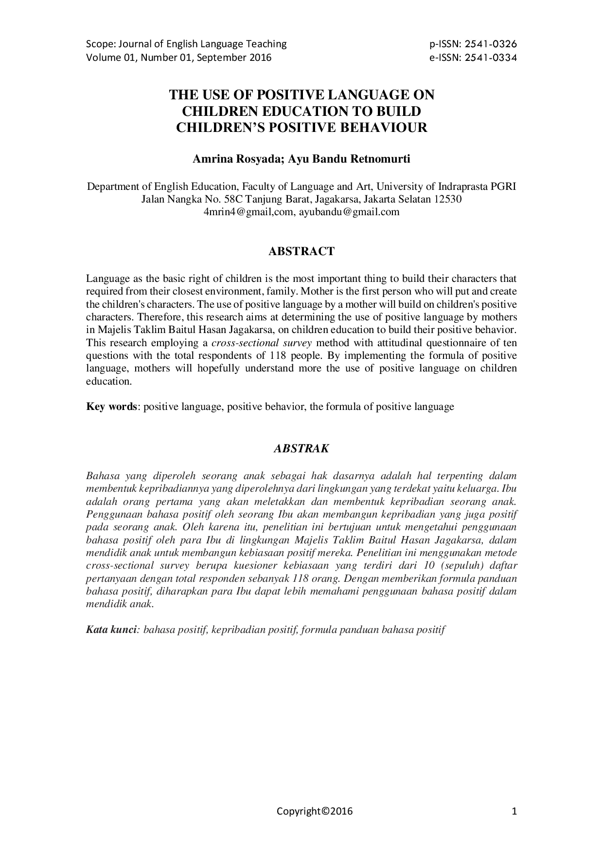 JURIS THE USE OF POSITIVE LANGUAGE ON CHILDREN EDUCATION TO BUILD CHILDREN S POSITIVE BEHAVIOUR