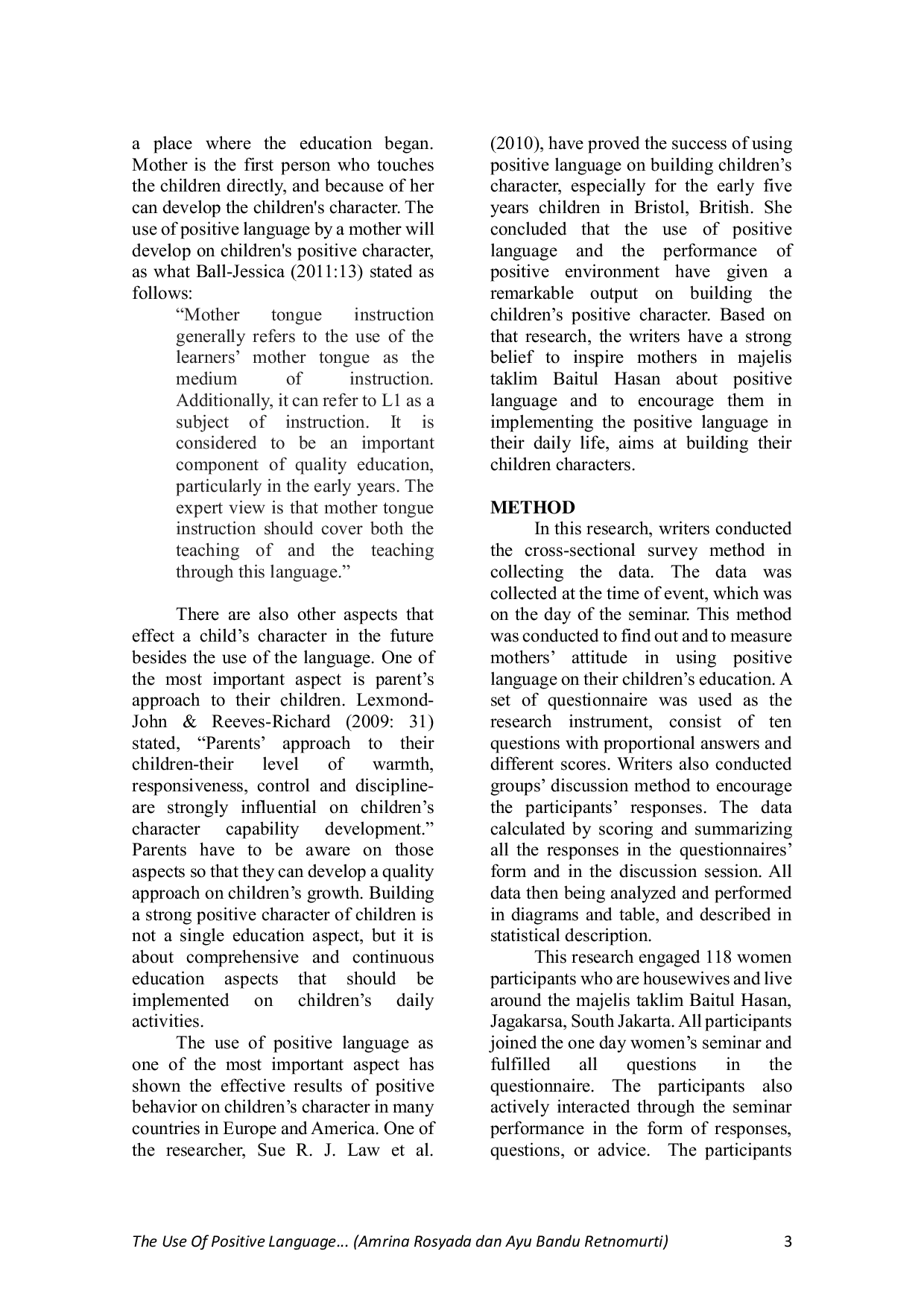 JURIS THE USE OF POSITIVE LANGUAGE ON CHILDREN EDUCATION TO BUILD CHILDREN S POSITIVE BEHAVIOUR