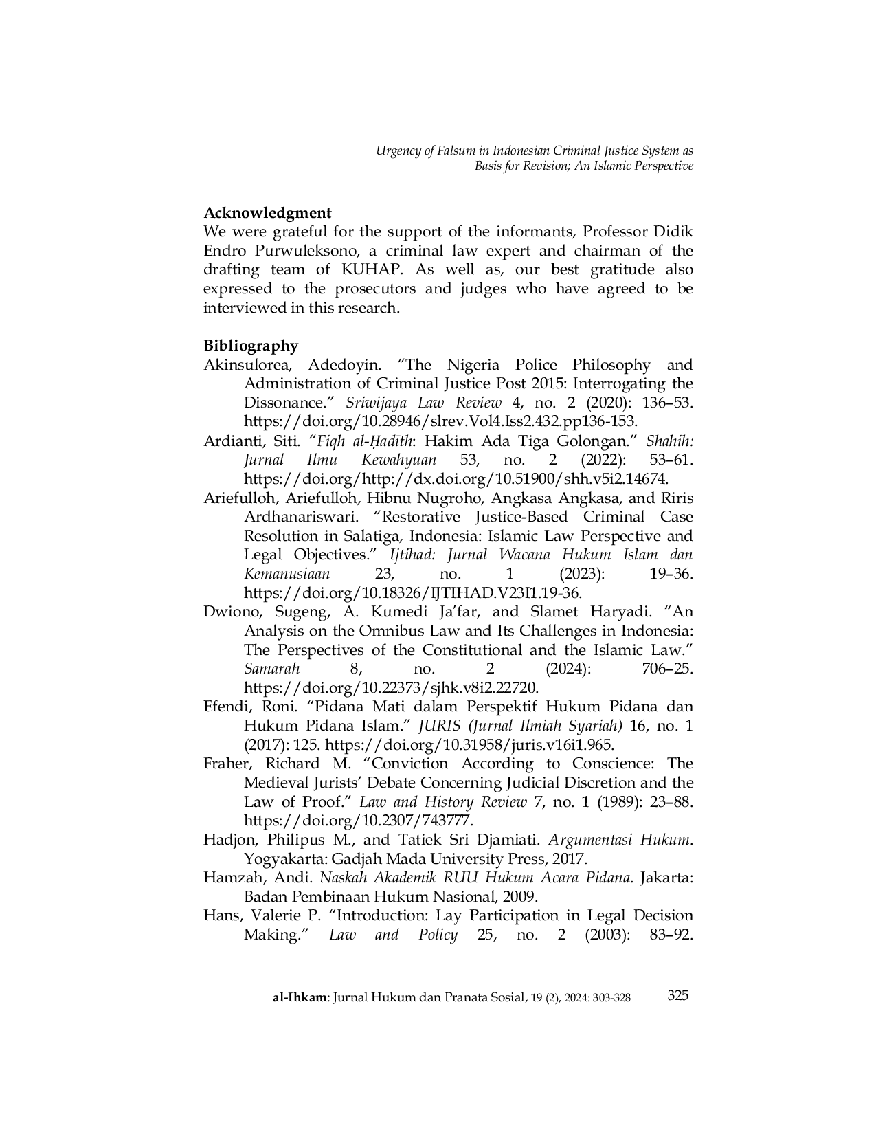 JURIS Urgency of Falsum in Indonesian Criminal Justice System as Basis for Revision An Islamic Perspective