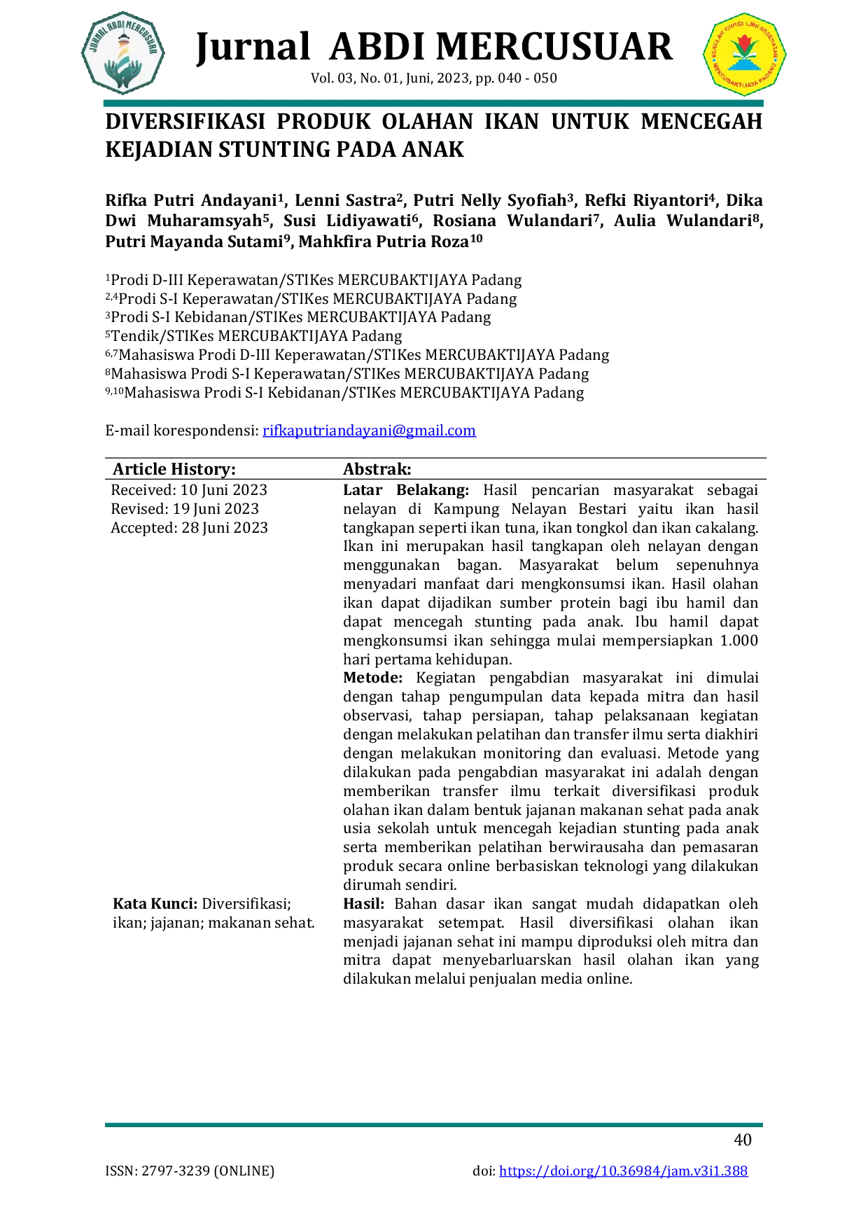 JURIS Diversifikasi Produk Olahan Ikan untuk Mencegah Kejadian Stunting pada Anak