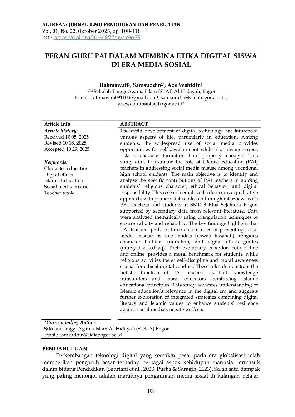 JURIS Peran Guru PAI dalam Membina Etika Digital Siswa di Era Media Sosial