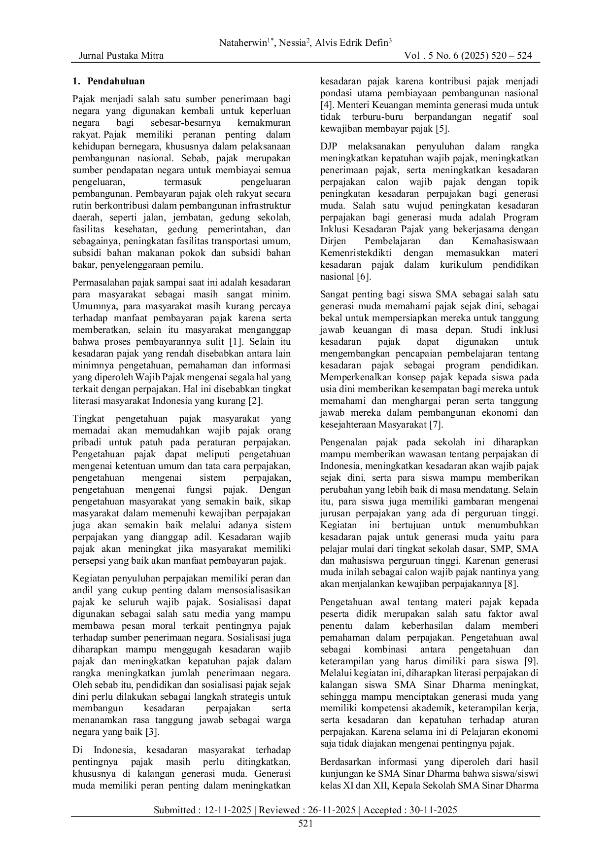 JURIS Sosialisasi Pajak untuk Siswa SMA Sinar Dharma sebagai Upaya Meningkatkan Kesadaran dan Tanggung Jawab Warga Negara