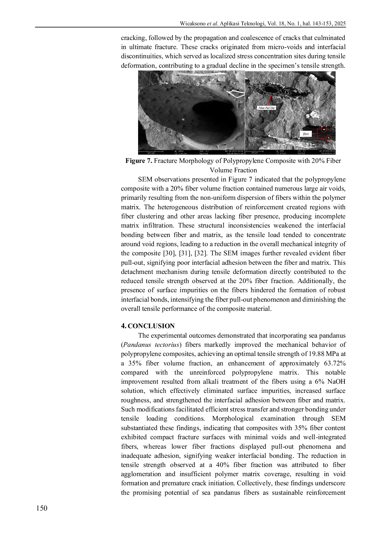 JURIS Impact of Sea Pandan Leaf Fiber Volume Fraction on the Tensile Strength and Structural Morphology of Polypropylene Composites