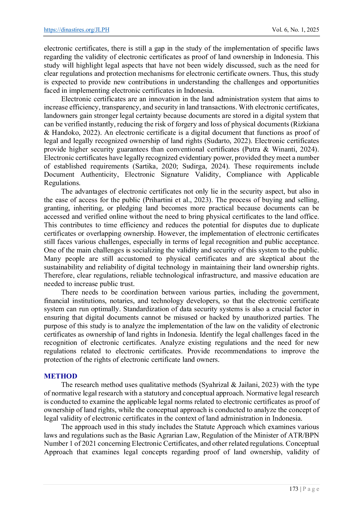 JURIS Implementation of the Law on the Validity of Electronic Cetificates as Ownership of Land Rights in Indonesia
