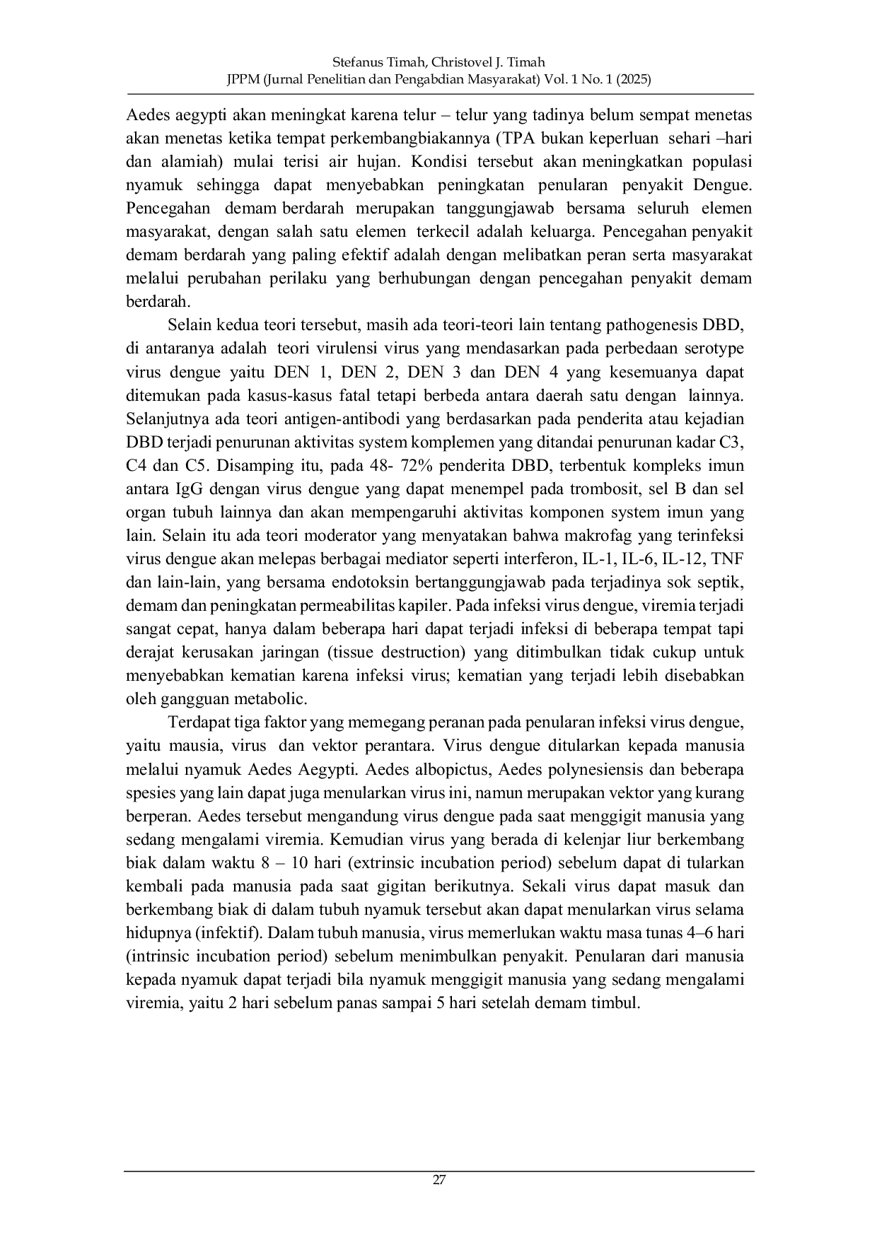 JURIS Pengaruh Penyuluhan Kesehatan Lingkungan Terhadap Pencegahan Penyakit Demam Berdarah Dengue