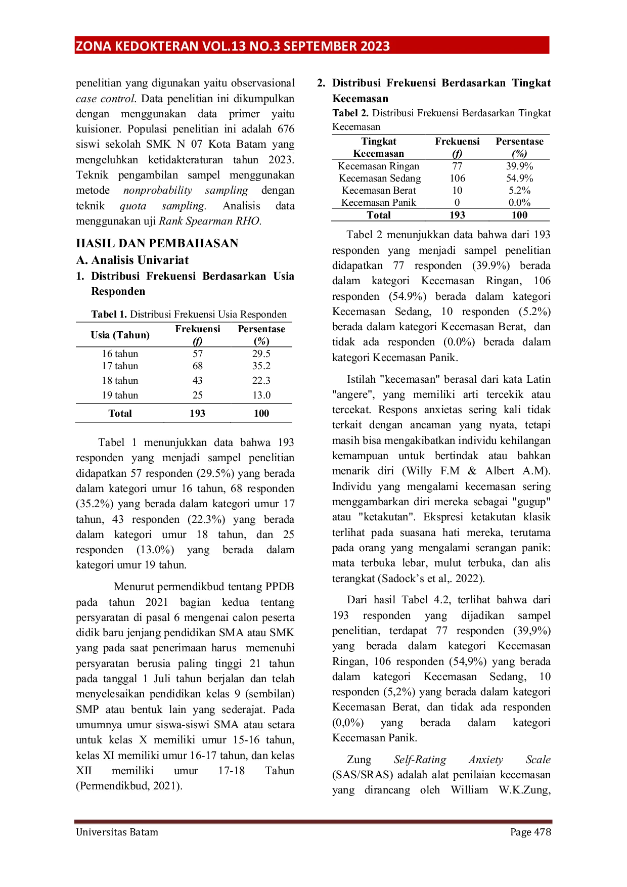 JURIS Hubungan Tingkat Kecemasan Dengan Siklus Menstruasi Pada Siswi Smk N 07 Batam