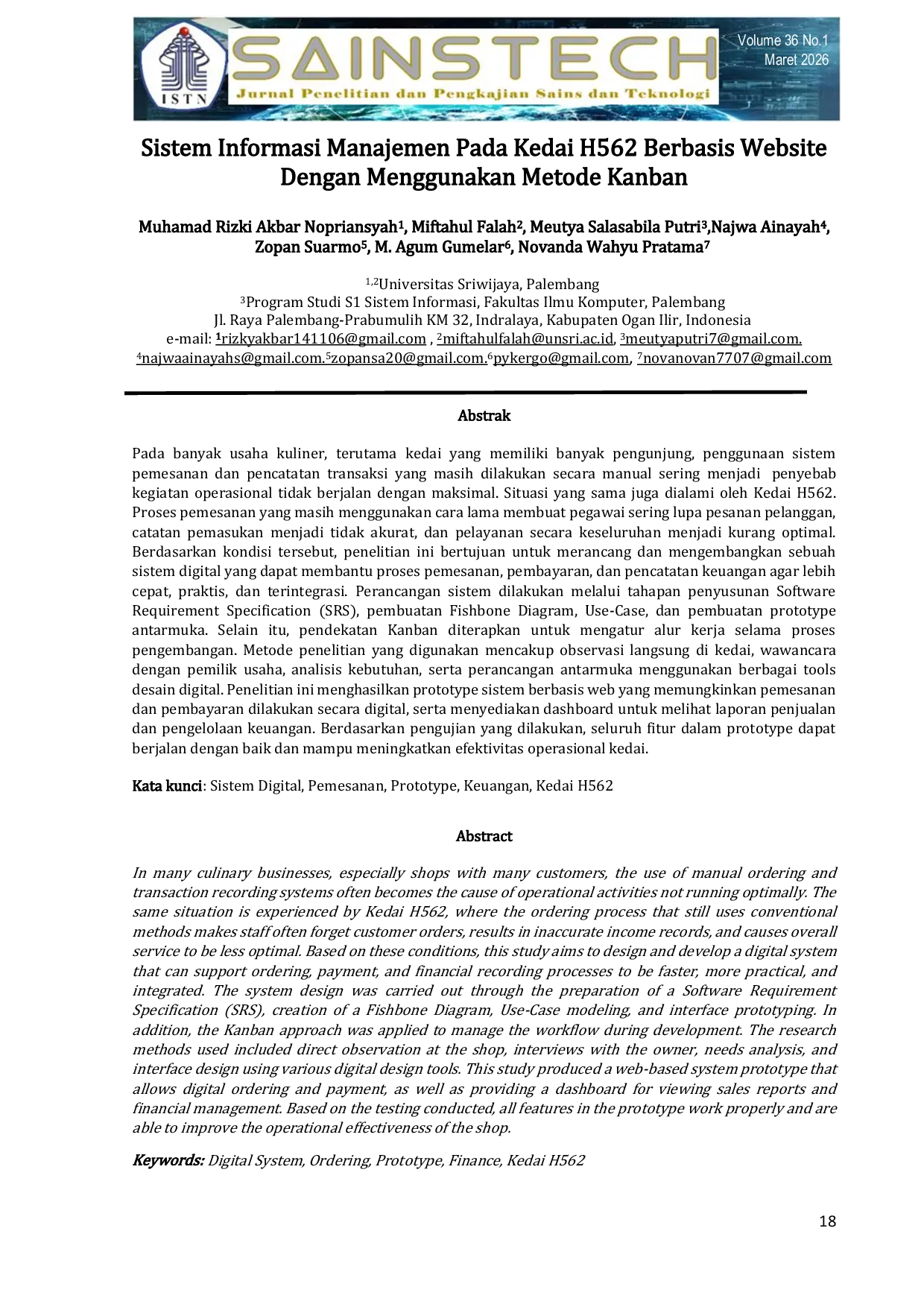 JURIS Perkembangan teknologi digital d SISTEM INFORMASI MANAJEMEN PADA KEDAI H562 BERBASIS WEBSITE DENGAN MENGGUNAKAN METODE KANBAN 1 Pendahuluan tanpa subjudul 2 metode penelitian 2 1Metode Pengumpul