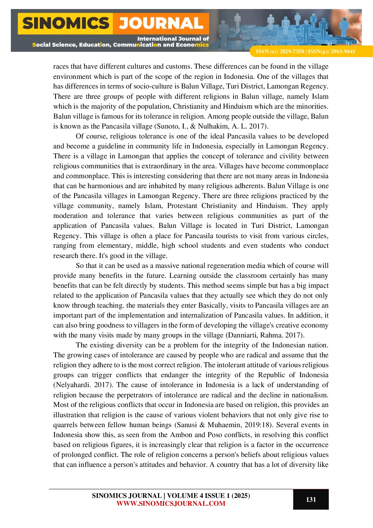 JURIS Implementation of Local Wisdom Based on Tolerance Character in Pancasila Village Balun Lamongan