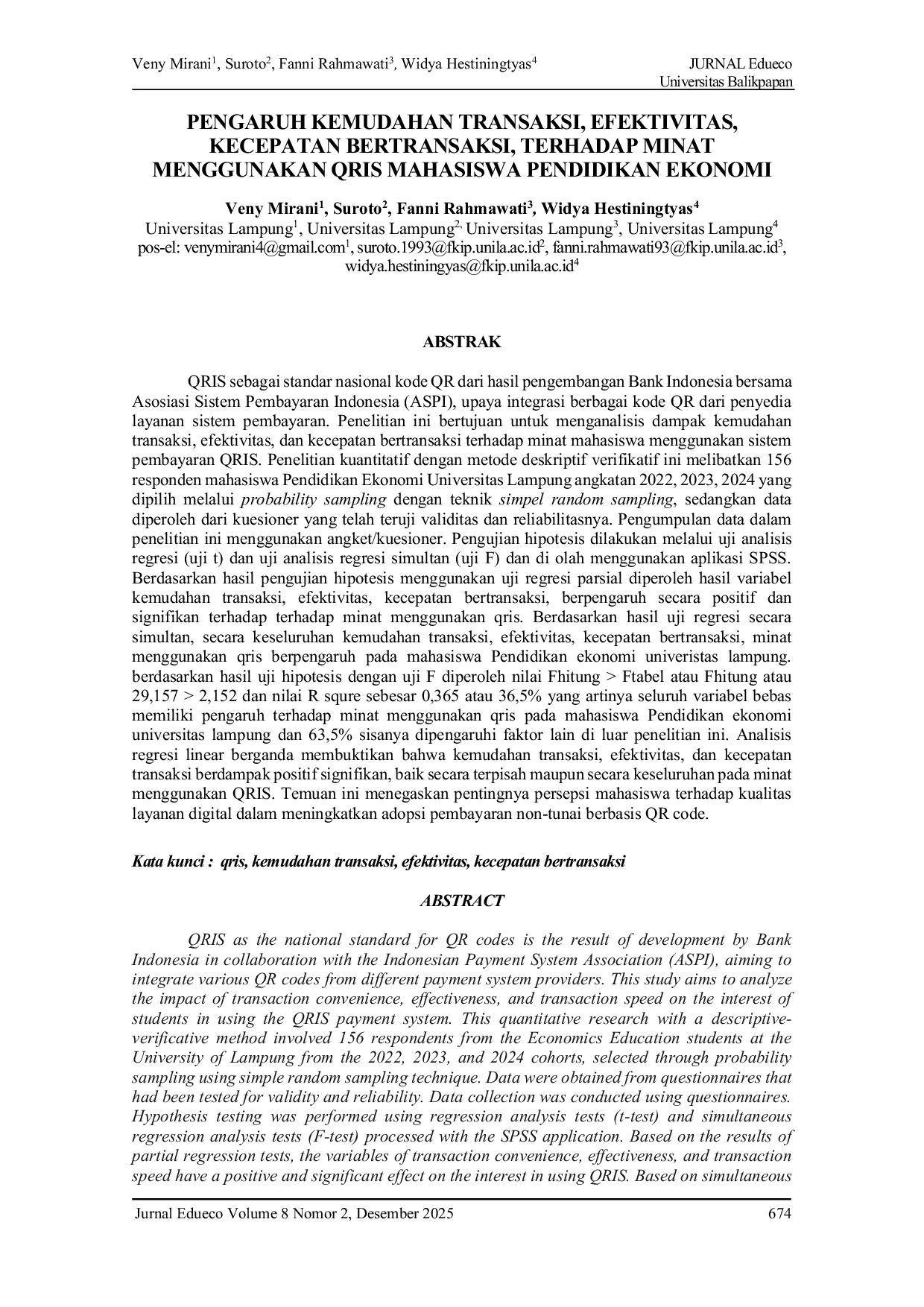 JURIS Pengaruh Kemudahan Transaksi Efektivitas Kecepatan Bertransaksi Terhadap Minat Menggunakan Qris Mahasiswa Pendidikan Ekonomi