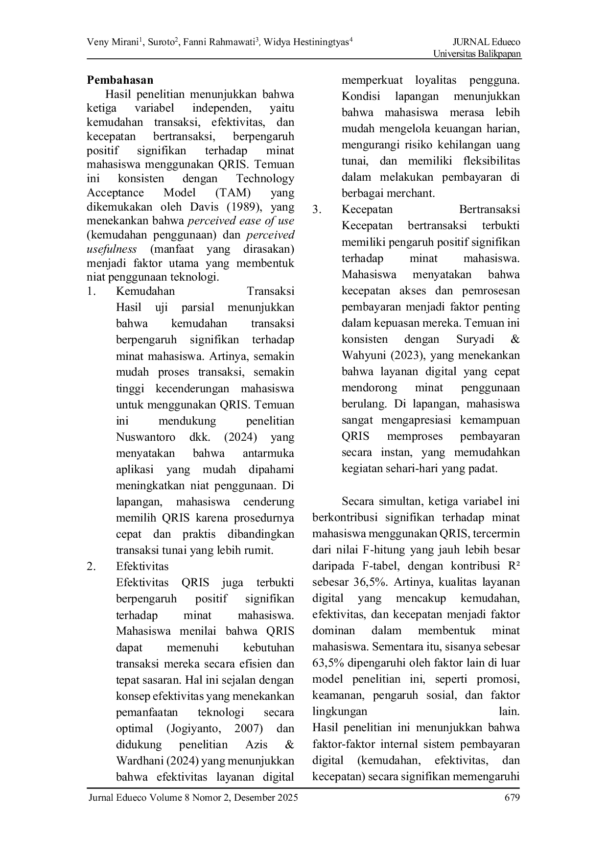 JURIS Pengaruh Kemudahan Transaksi Efektivitas Kecepatan Bertransaksi Terhadap Minat Menggunakan Qris Mahasiswa Pendidikan Ekonomi