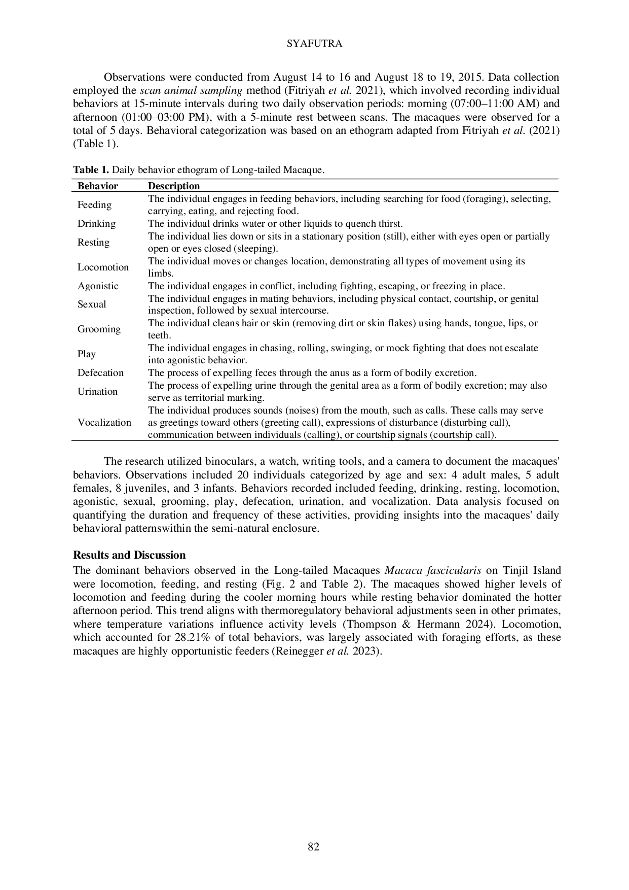 JURIS Daily behaviors of long tailed macaque Macaca fascicularis in the semi natural enclosure on Tinjil Island Banten Indonesia