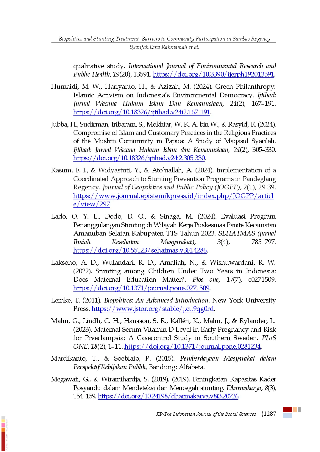 juris Biopolitics and Stunting Treatment Barriers to Community Participation in Sambas Regency Indonesia