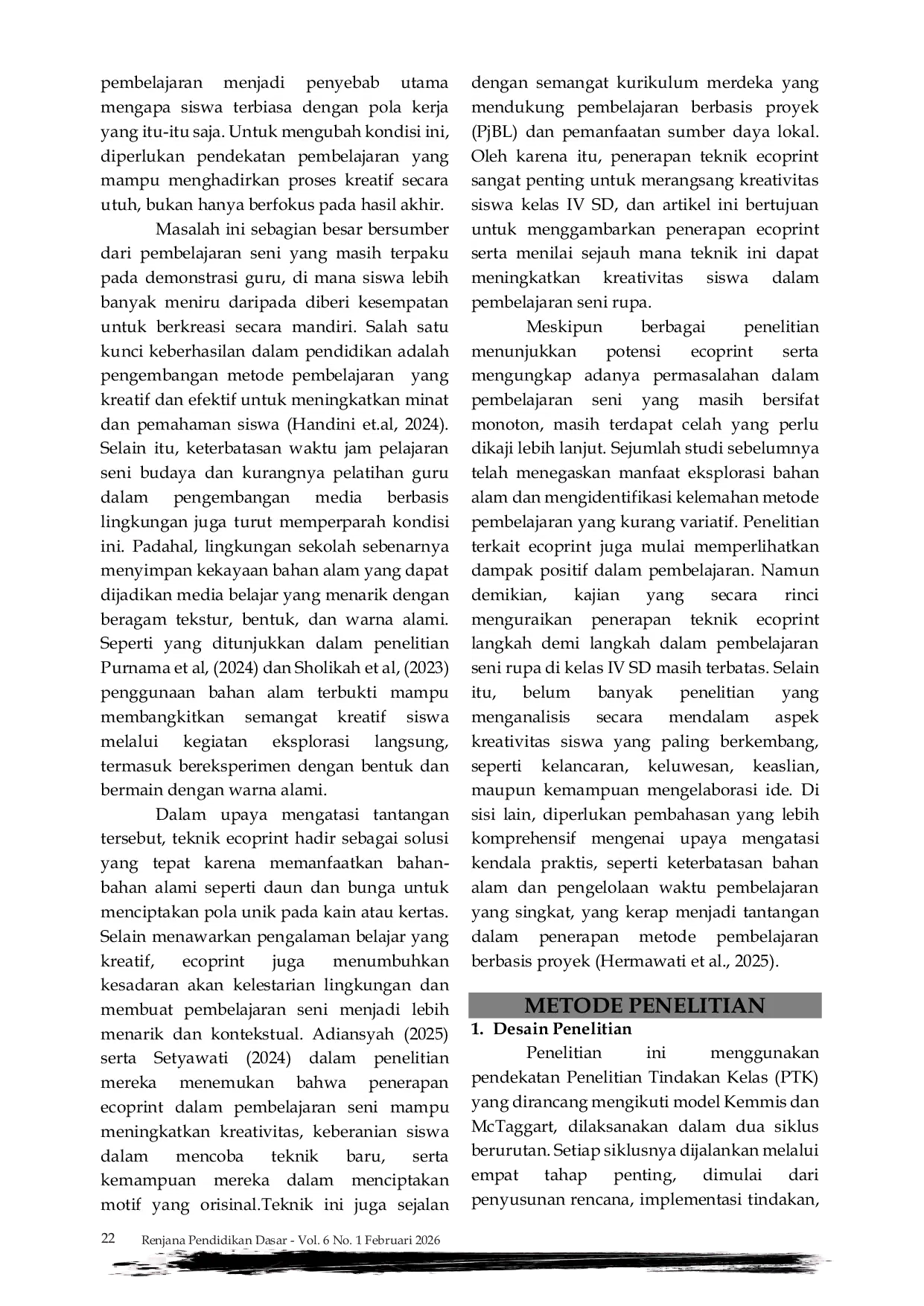 JURIS Implementasi Teknik Ecoprint untuk Meningkatkan Kreativitas Seni Rupa Siswa Sekolah Dasar