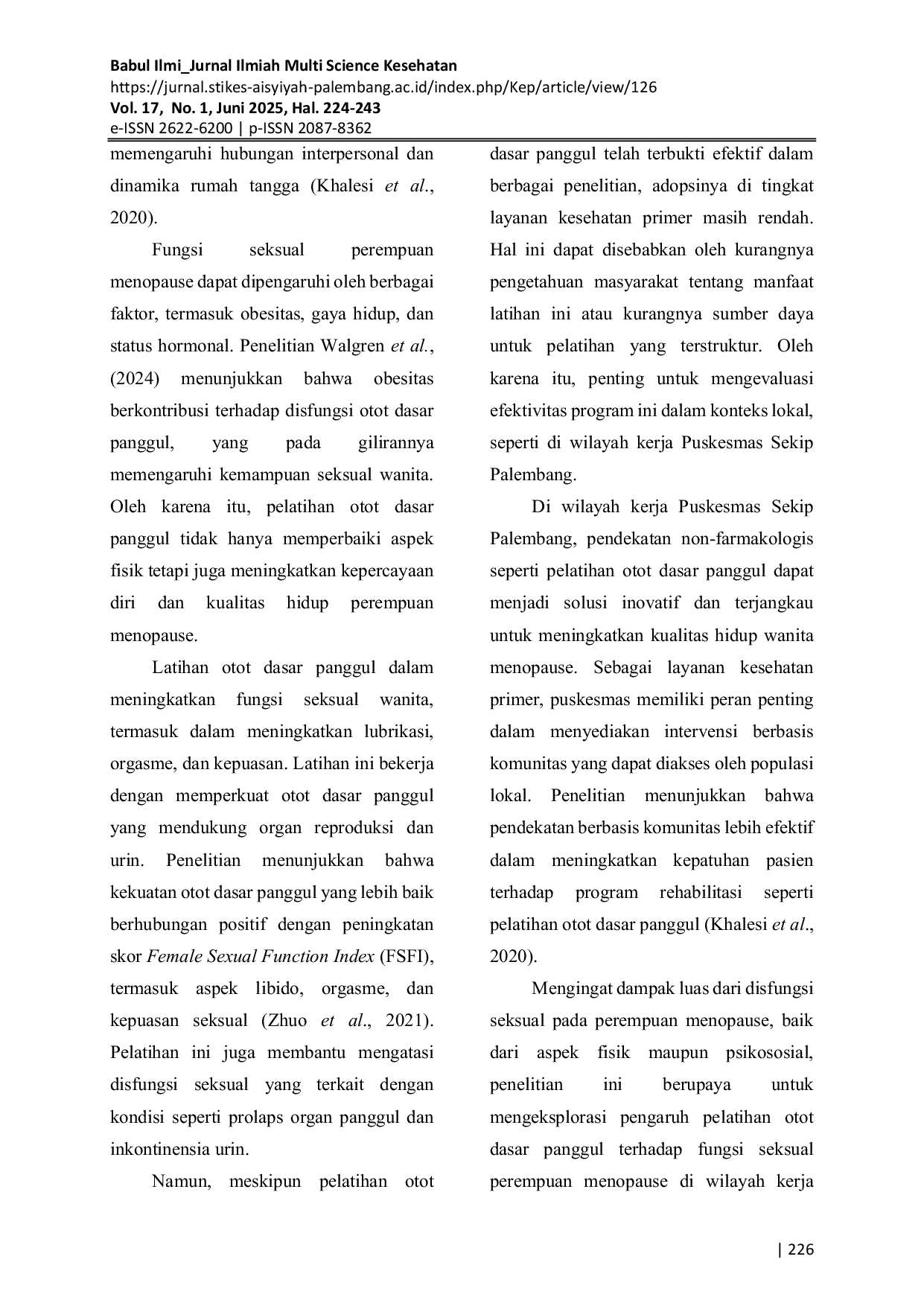 JURIS Pengaruh Pelvic Floor Physical Therapy Terhadap Perbaikan Fungsi Seksual Pada Perempuan Menopause