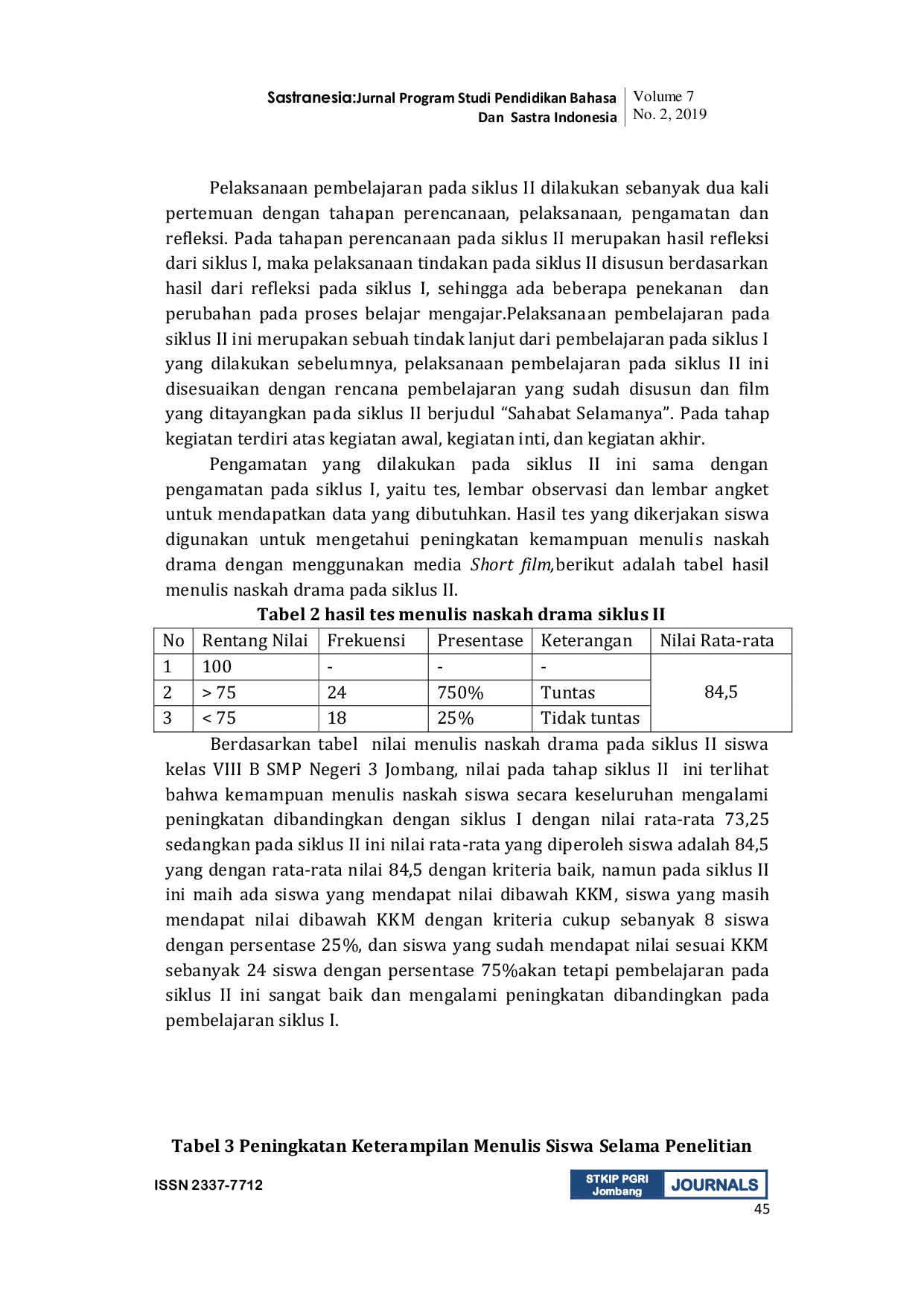 JURIS Peningkatan Keterampilan Menulis Naskah Drama Dengan Menggunakan Media Short Film Pada Peserta Kelas VIII Di SMP Negeri 3 Jombang Tahun Pelajaran 2018 2019