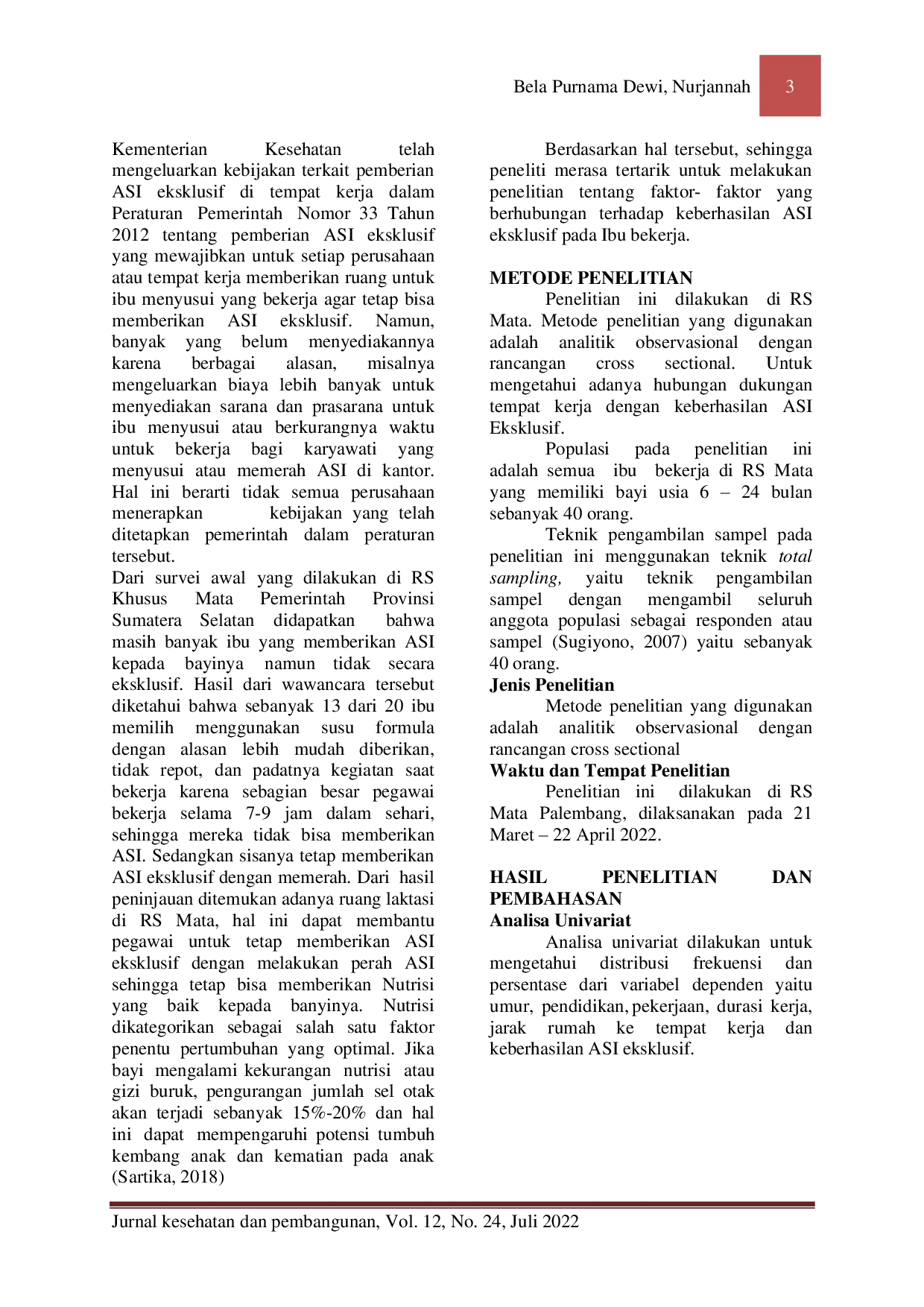 JURIS Faktor Faktor Yang Mempengaruhi Keberhasilan ASI Eksklusif Pada Ibu Bekerja