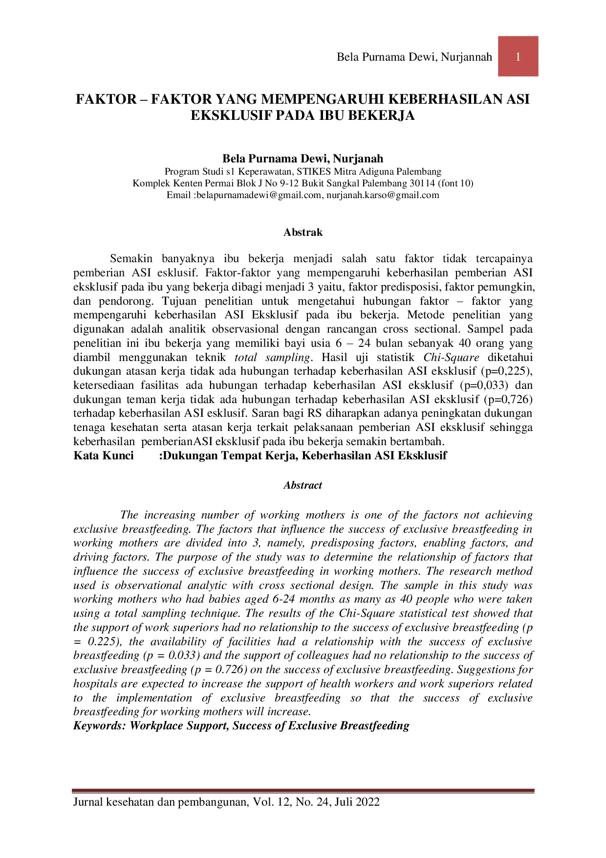 JURIS Faktor Faktor Yang Mempengaruhi Keberhasilan ASI Eksklusif Pada Ibu Bekerja