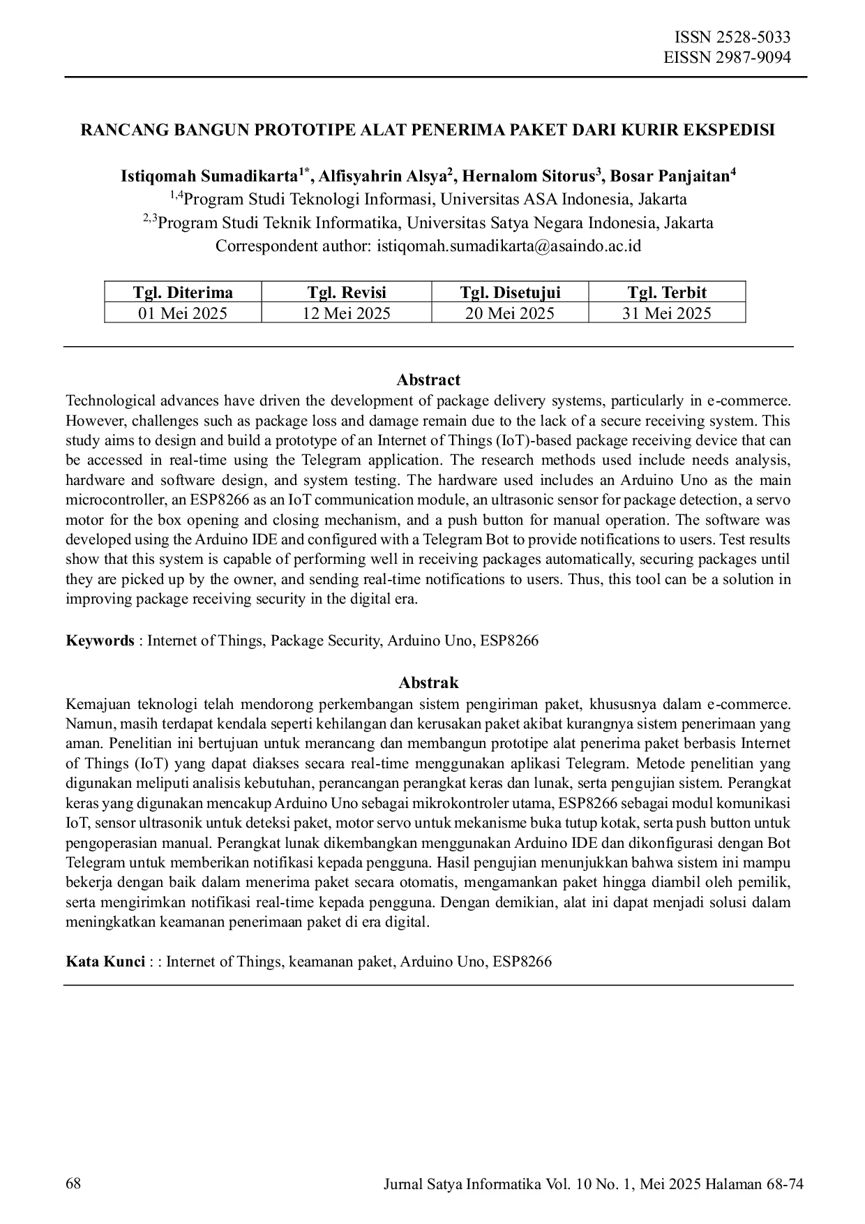 JURIS Rancang Bangun Prototipe Alat Penerima Paket Dari Kurir Ekspedisi