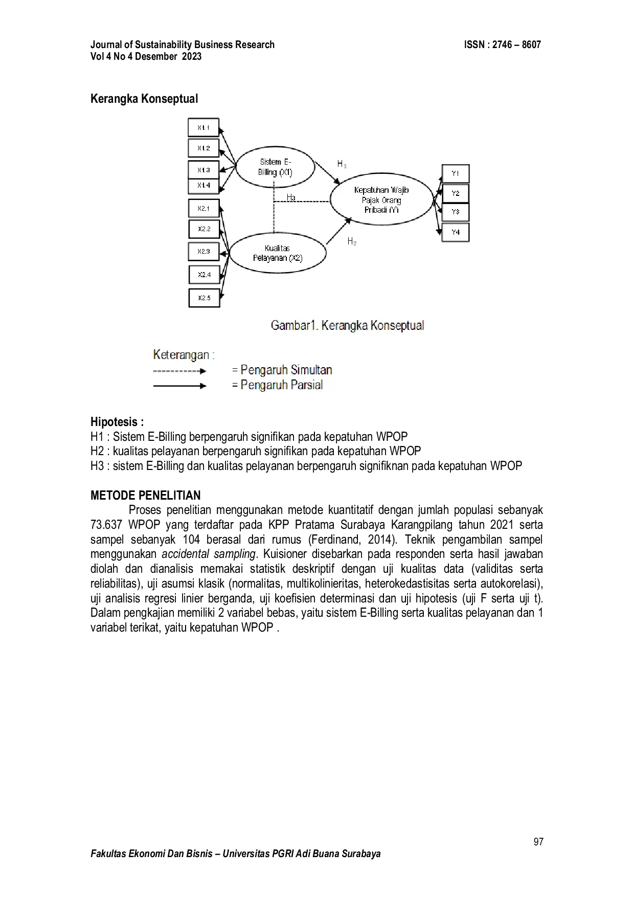 JURIS Pengaruh sistem E Billing dan Kualitas Pelayanan Terhadap Kepatuhan Wajib Pajak Orang Pribadi di KPP Pratama Surabaya Karangpilang Pengaruh sistem E Billing dan Kualitas Pelayanan Terhadap Kepatuhan