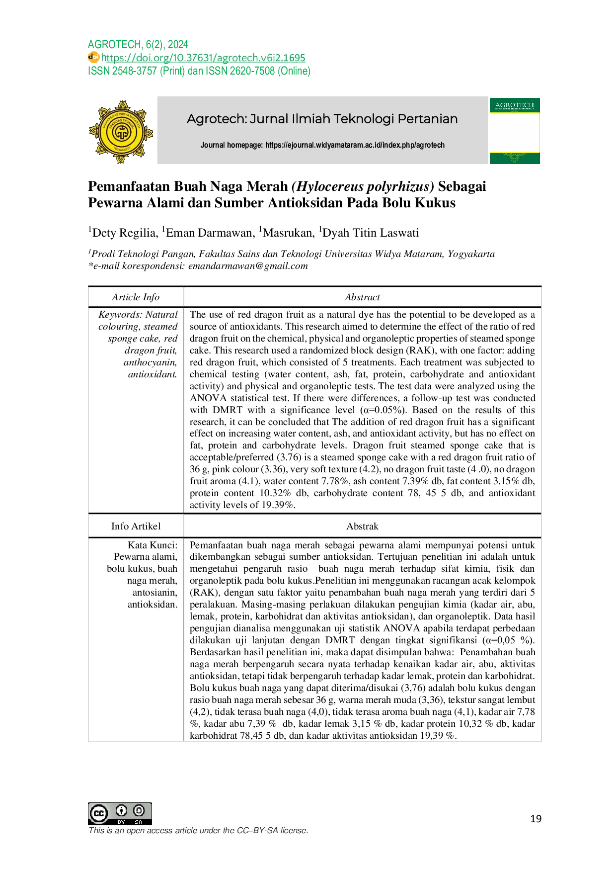 JURIS Pemanfaatan Buah Naga Merah Hylocereus polyrhizus Sebagai Pewarna Alami dan Sumber Antioksidan Pada Bolu Kukus