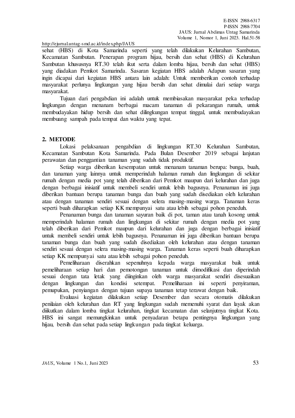 JURIS Program Lingkungan Hijau Bersih Sehat HBS di RT 30 Kelurahan Sambutan Kota Samarinda