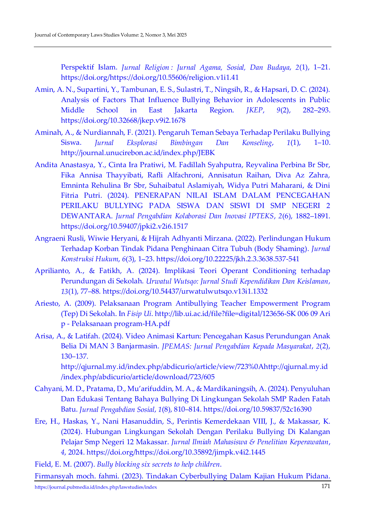 JURIS Penanggulangan Tindakan Bullying dan Body Shaming di Yayasan Pendidikan Persfektif Hukum dan Sosiologi