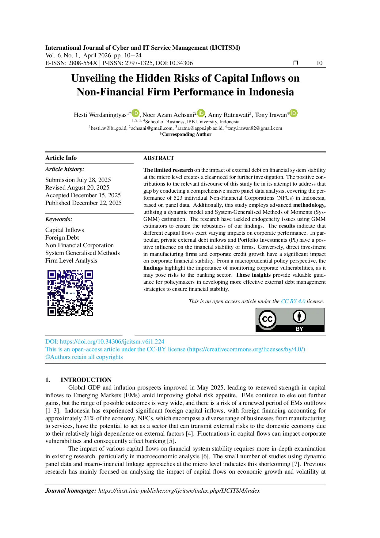 JURIS Unveiling the Hidden Risks of Capital Inflows on Non Financial Firm Performance in Indonesia