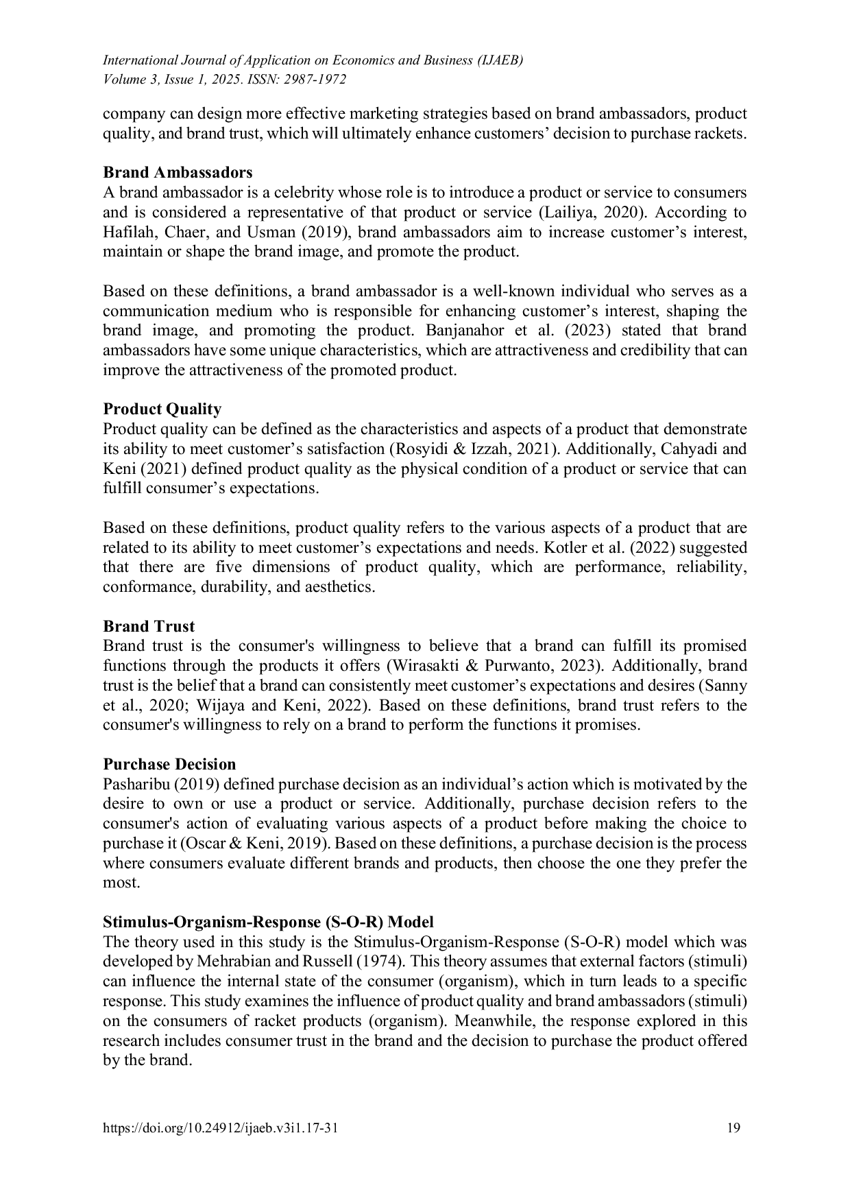 JURIS How Product Quality and Brand Ambassadors Drive Purchase Decisions Through Brand Trust Toward Badminton Rackets