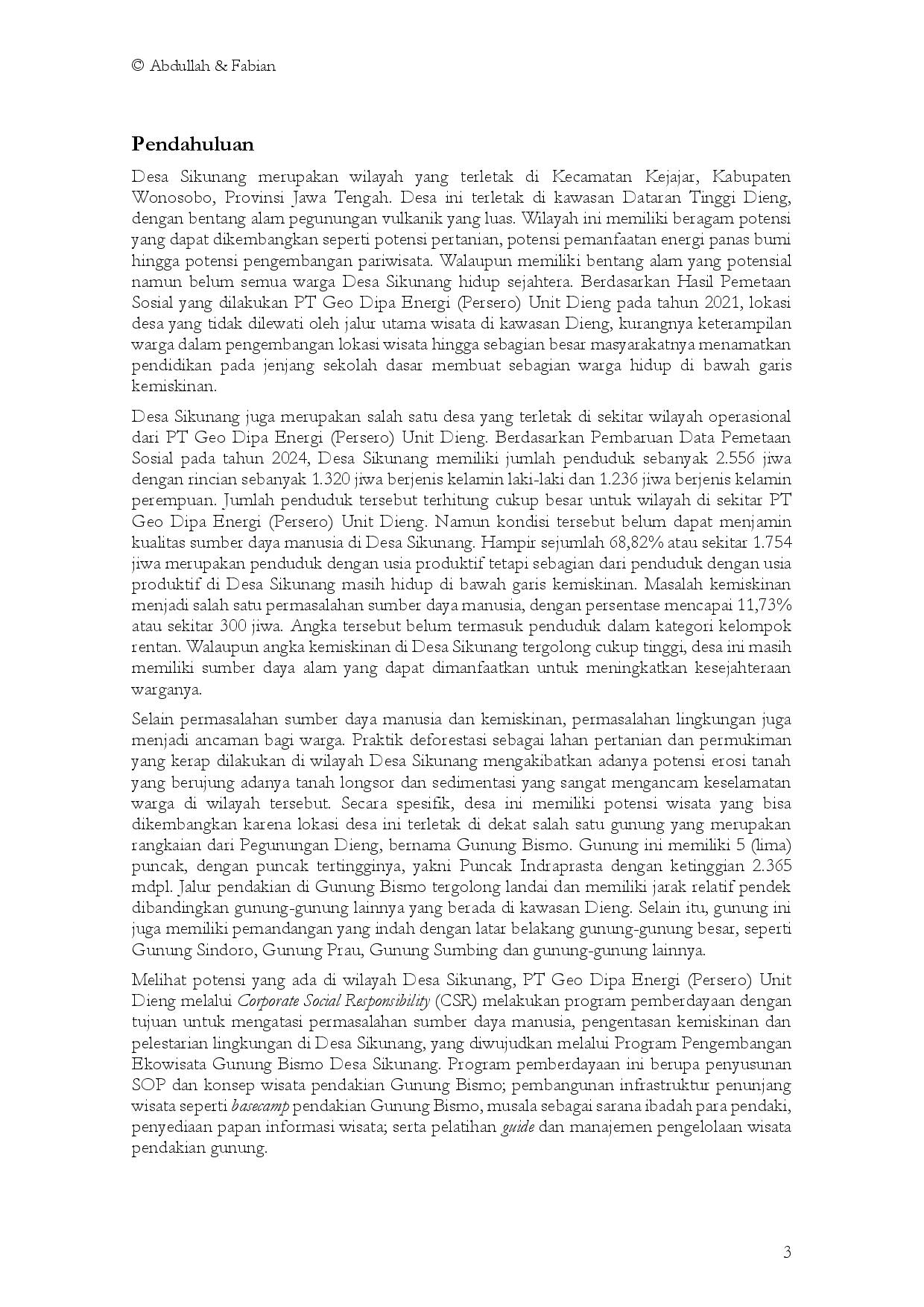 juris Community Based Tourism Development Mount Bismo Ecotourism Development Program in Sikunang Village Kejajar District Wonosobo Regency